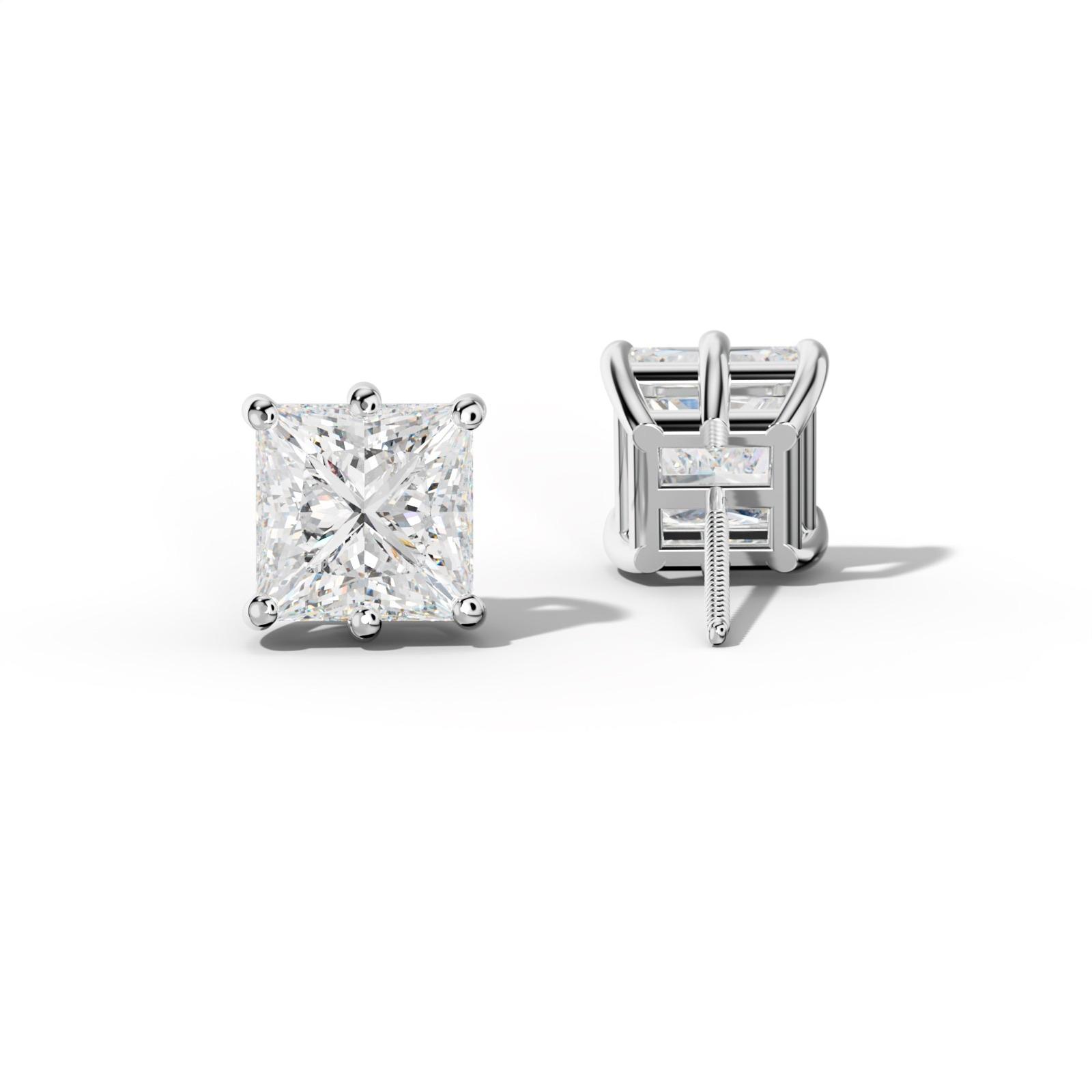 Princess Cut Diamond Stud Earrings With Classic Six Prongs
