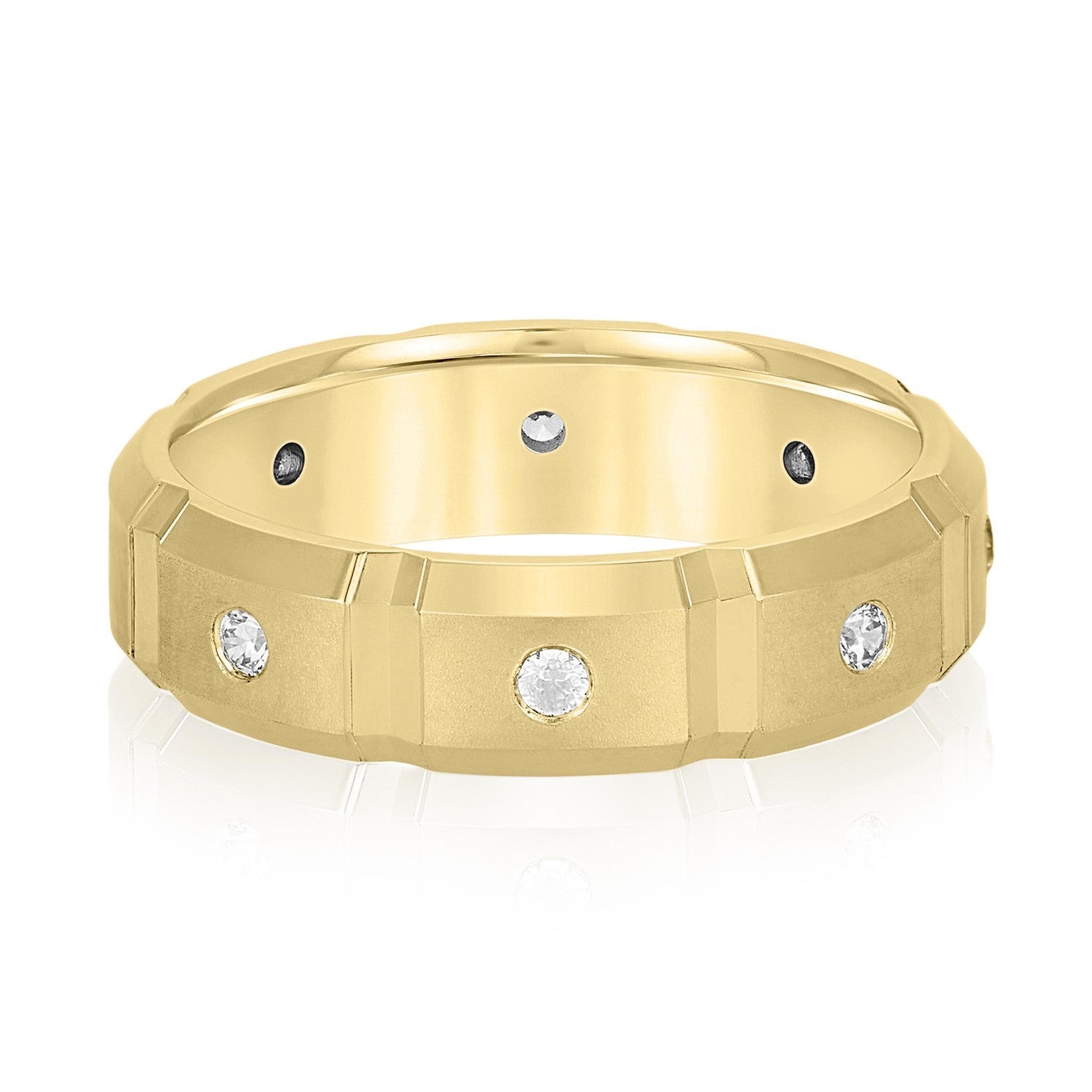 Men's Squared Accented Diamond Wedding Band With Beveled Edges