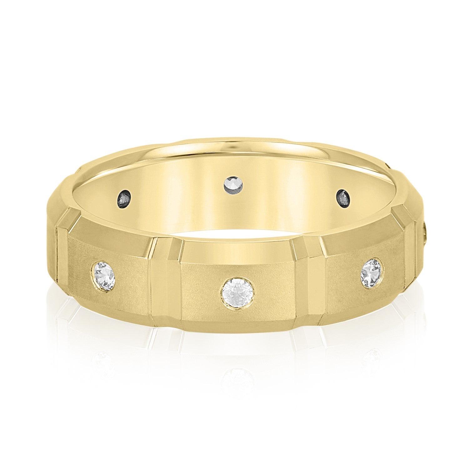 Men's Squared Accented Diamond Wedding Band With Beveled Edges