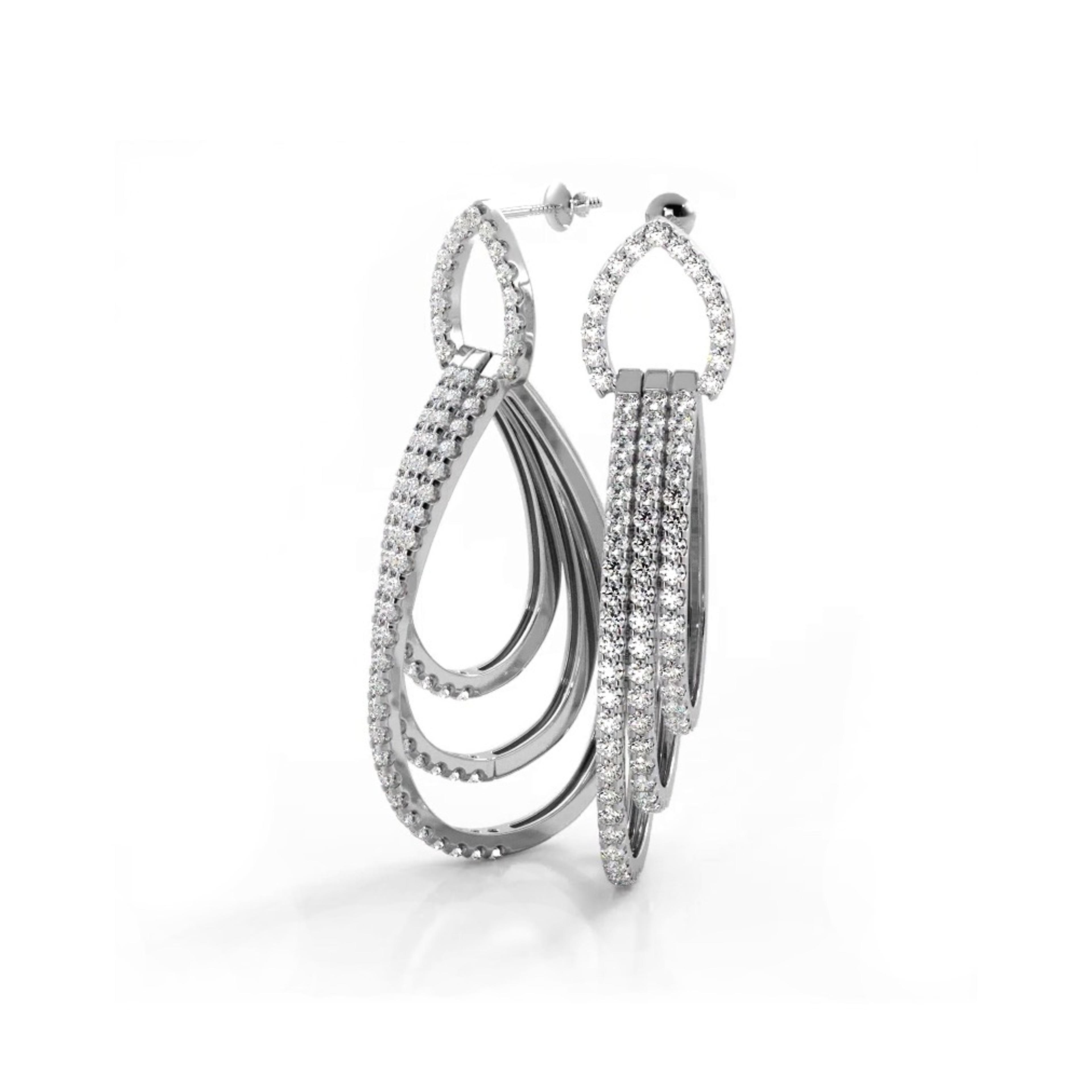 3.0 ctw. Round Diamond Drop Earrings Triple Hoop Dangles