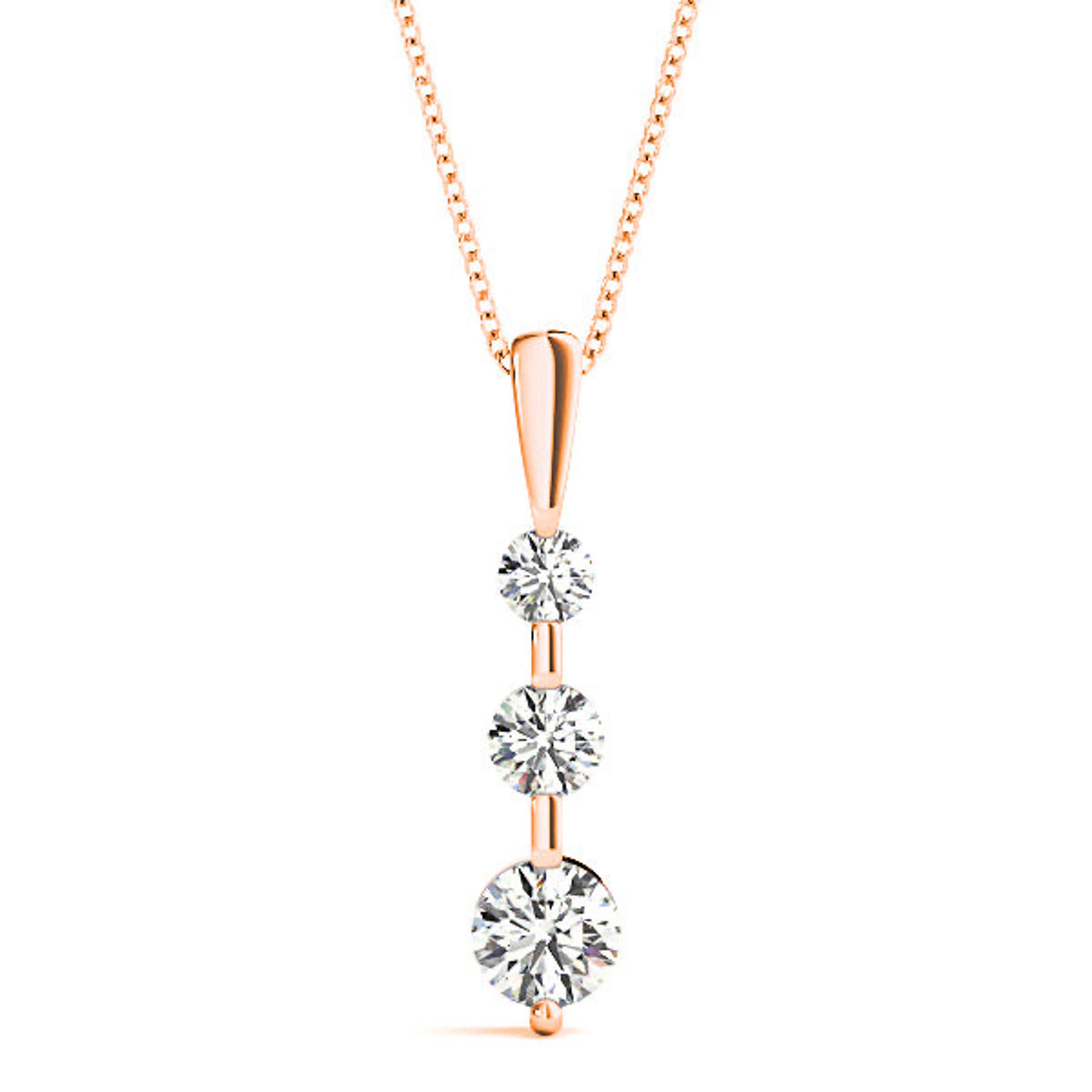 Bar Set 0.50 ctw Graduated Diamond Three Stone Necklace Pendant-VIRABYANI