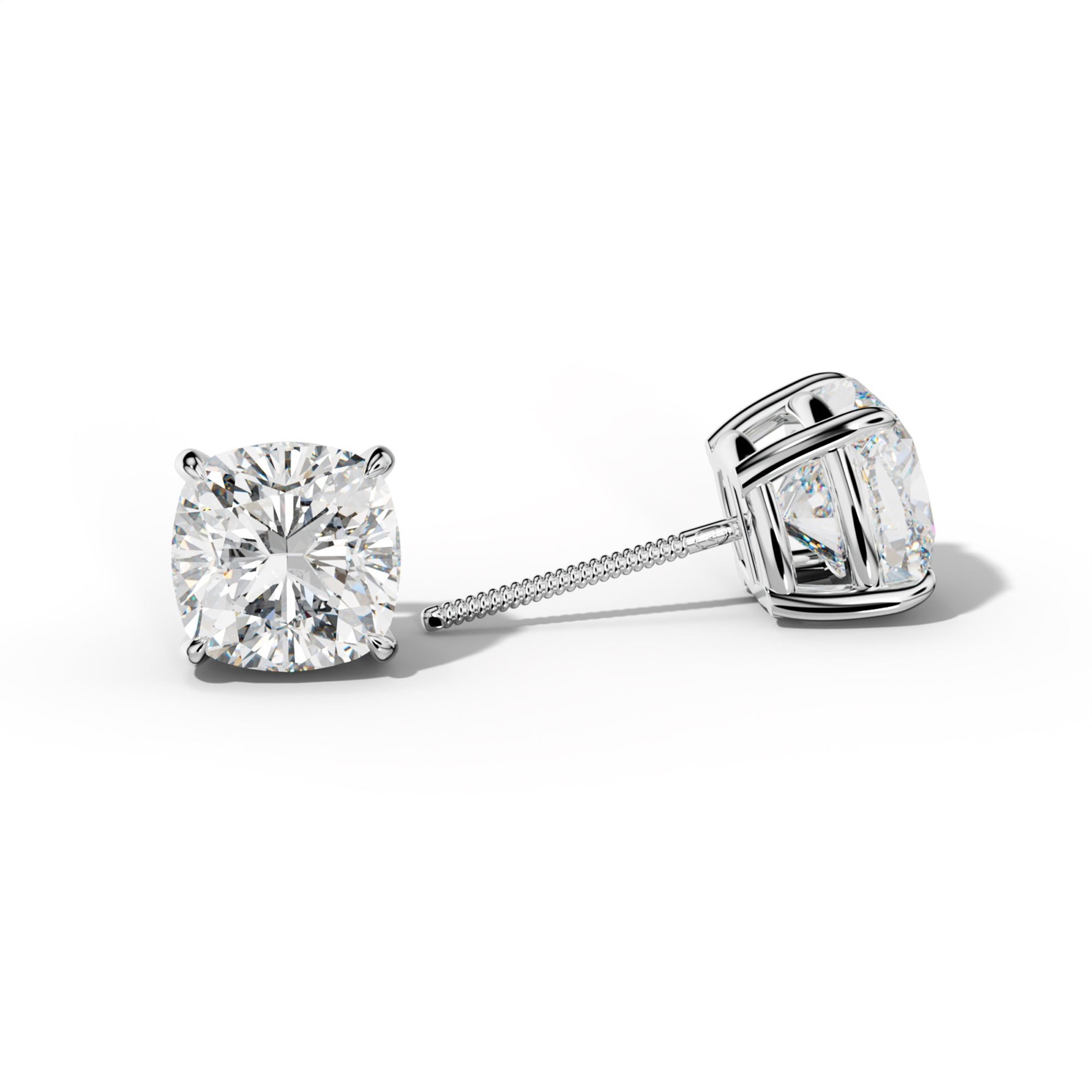Cushion Diamond Stud Earrings With Four Claw Prongs