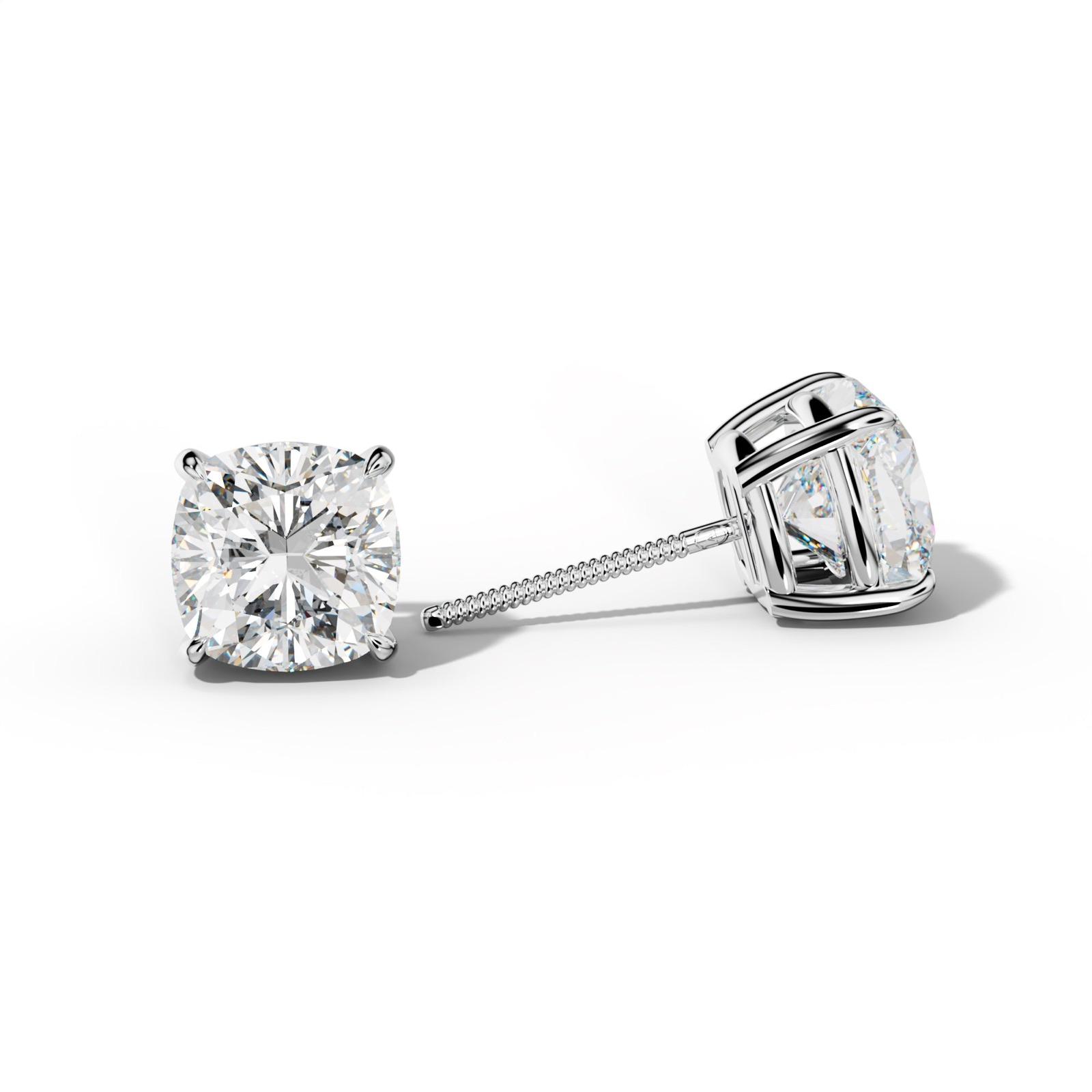 Cushion Diamond Stud Earrings With Four Claw Prongs