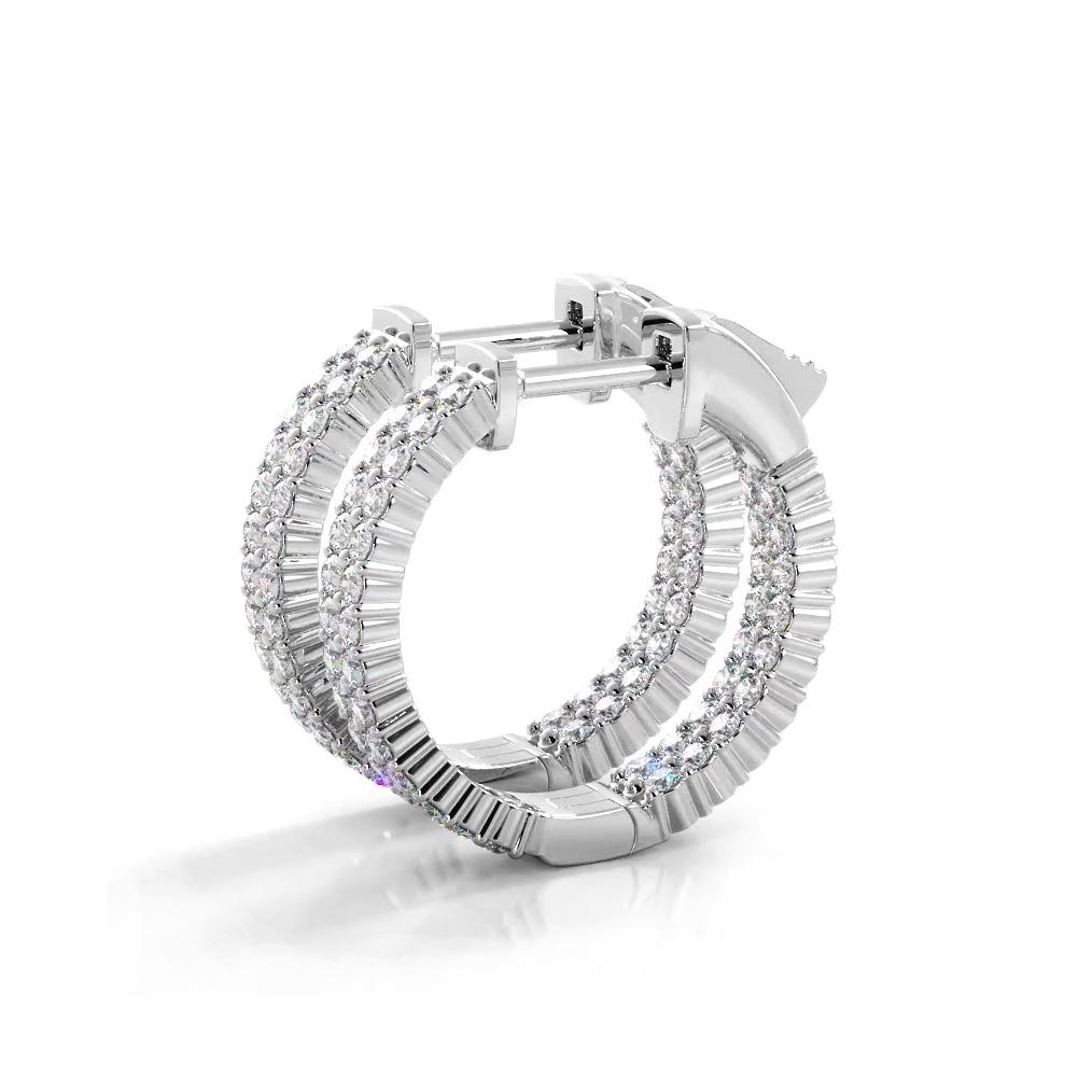 1.20 ctw. Double Row Inside Out Diamond Petite Hoop Earrings