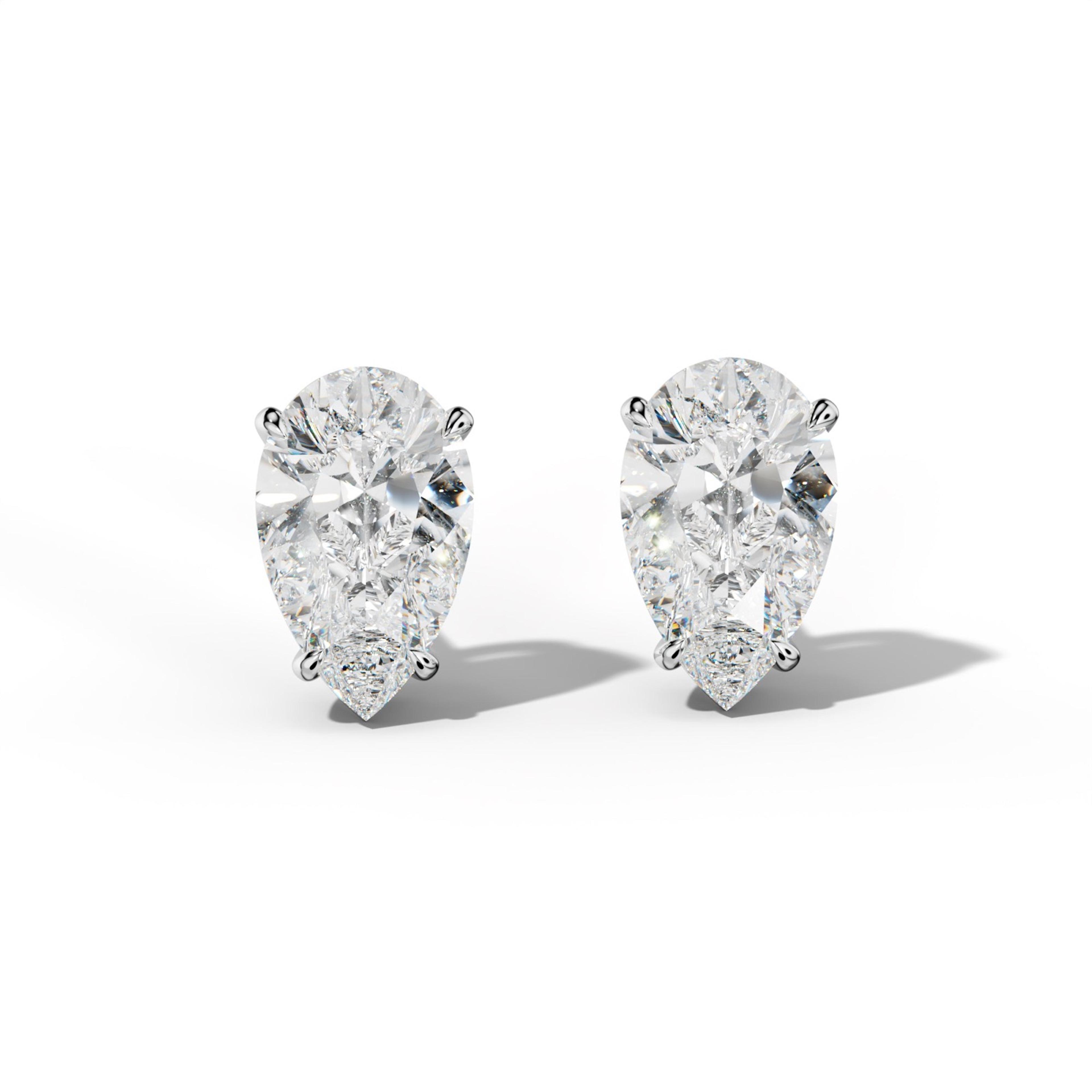 Pear Shape Diamond Stud Earrings With Four Claw Prongs