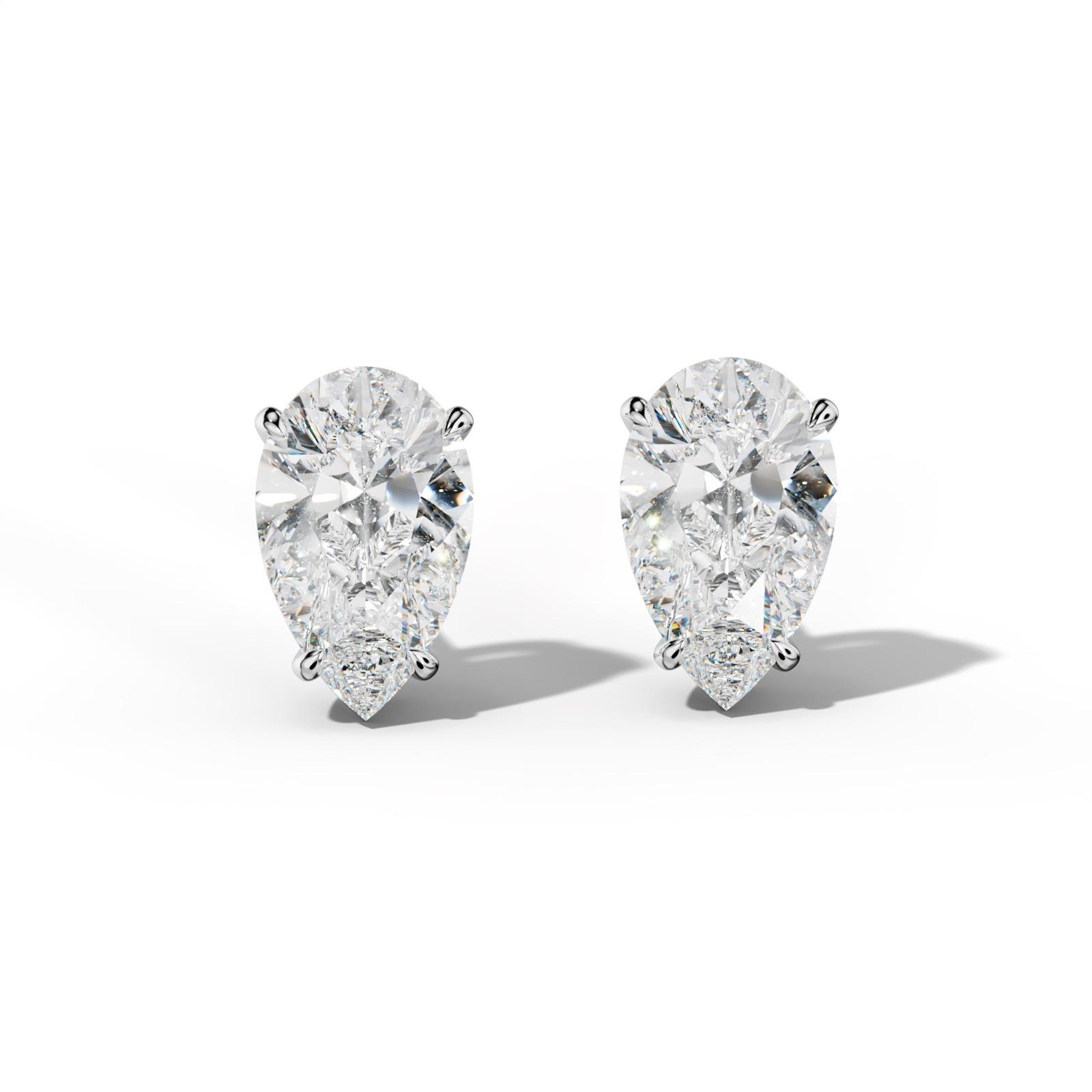 Pear Shape Diamond Stud Earrings With Four Claw Prongs