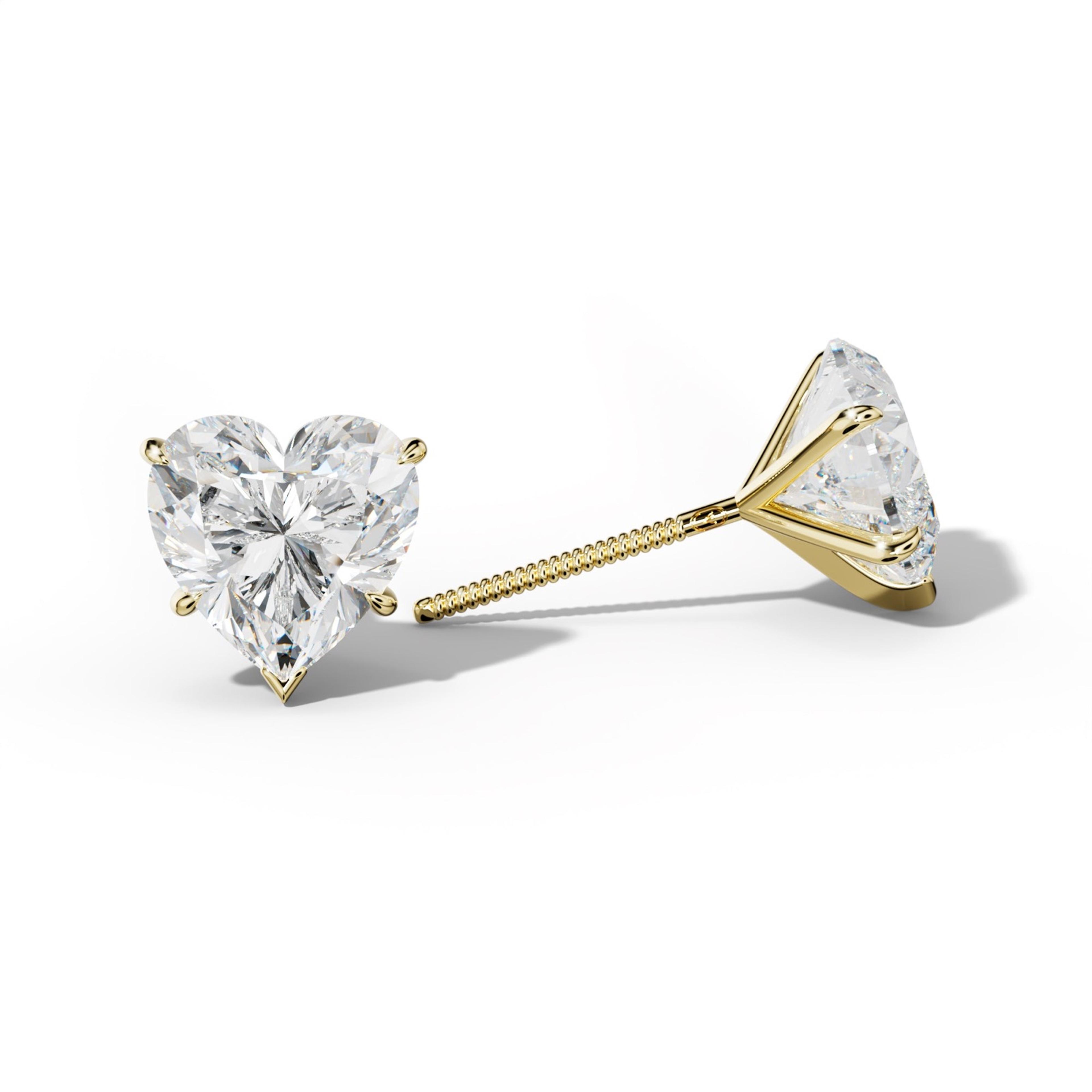 Heart  Diamond Stud Earrings With V Prong Martini Settings