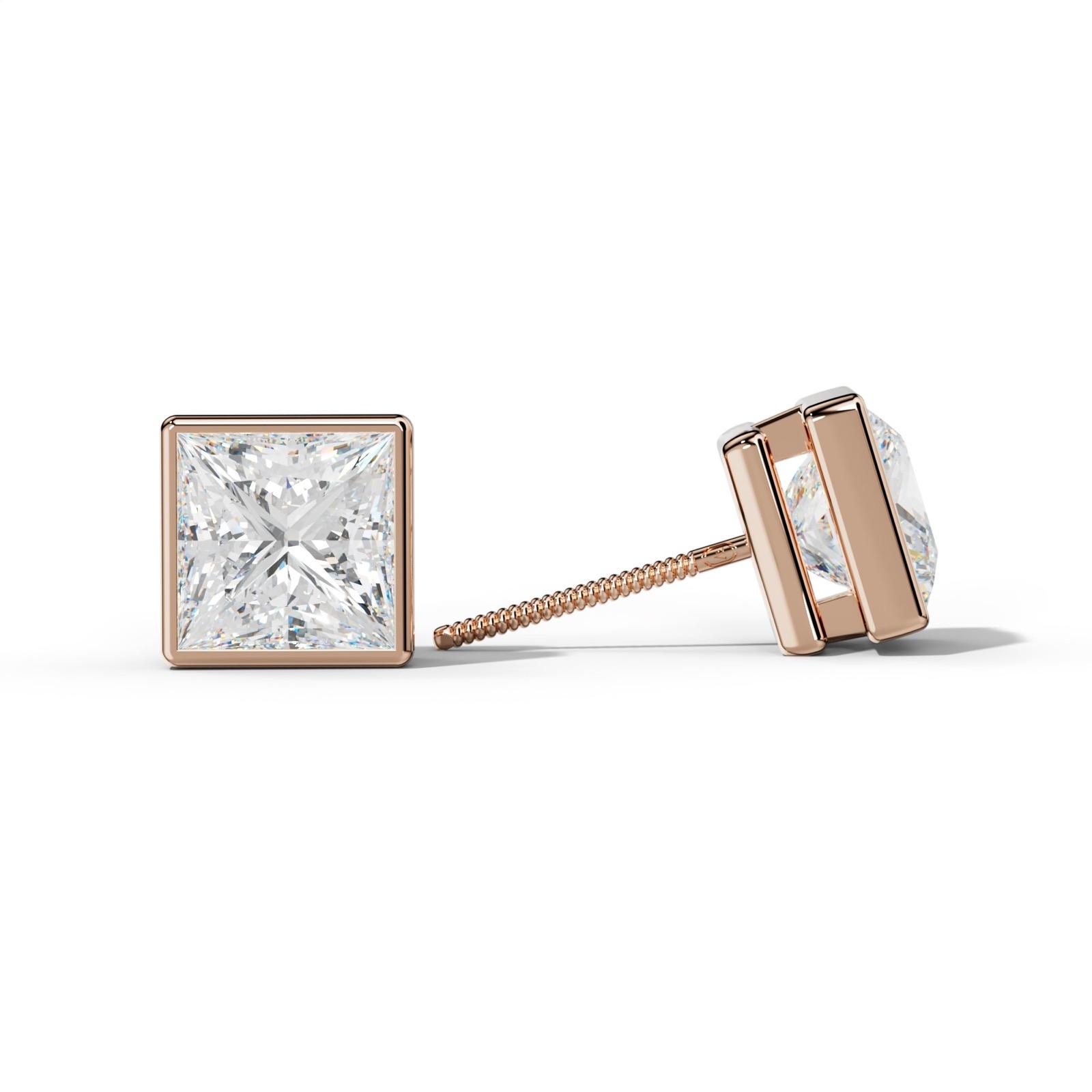 Princess Cut Diamond Stud Earrings With Bezel Setting