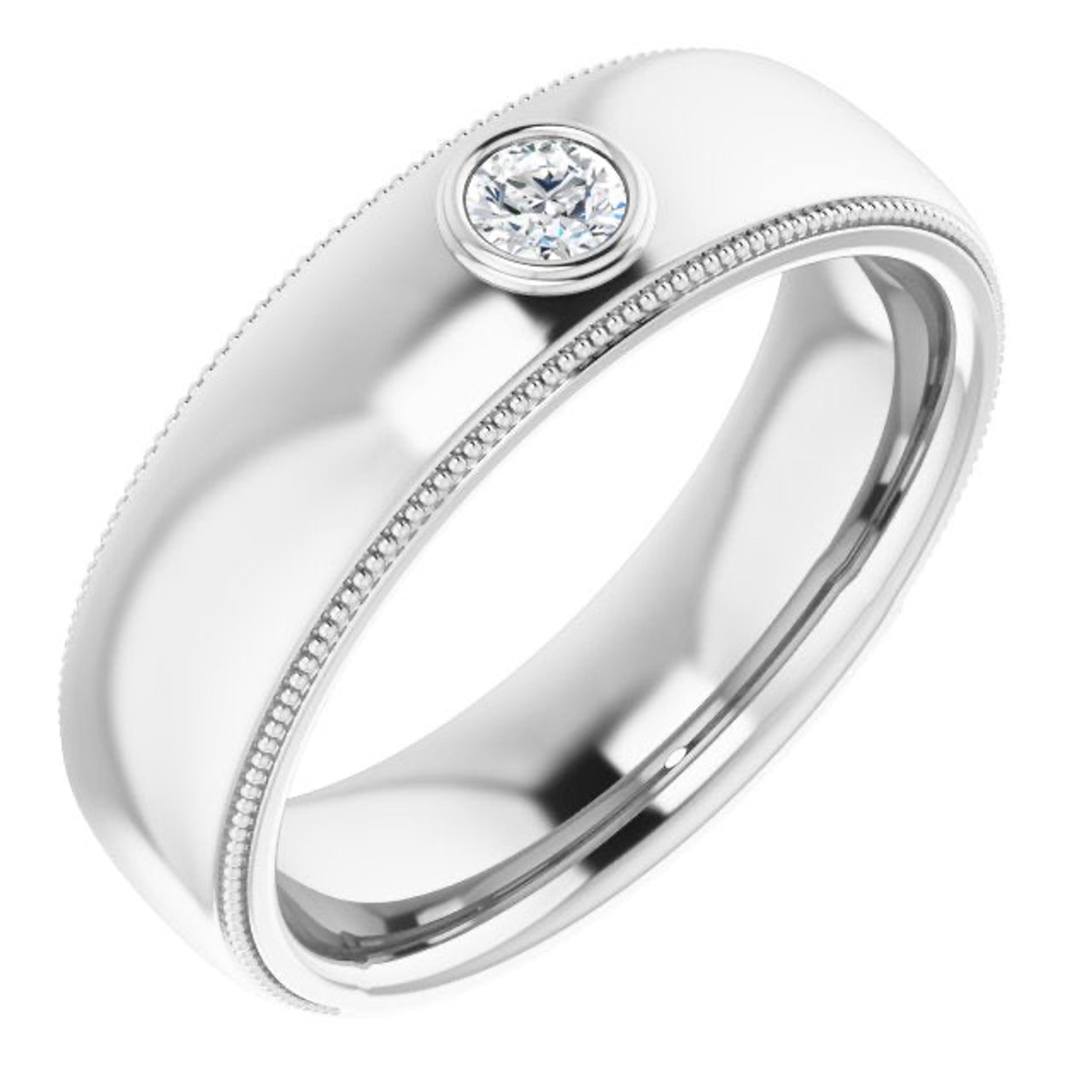 Bezel Set Diamond Men's Ring With Milgrain Accent