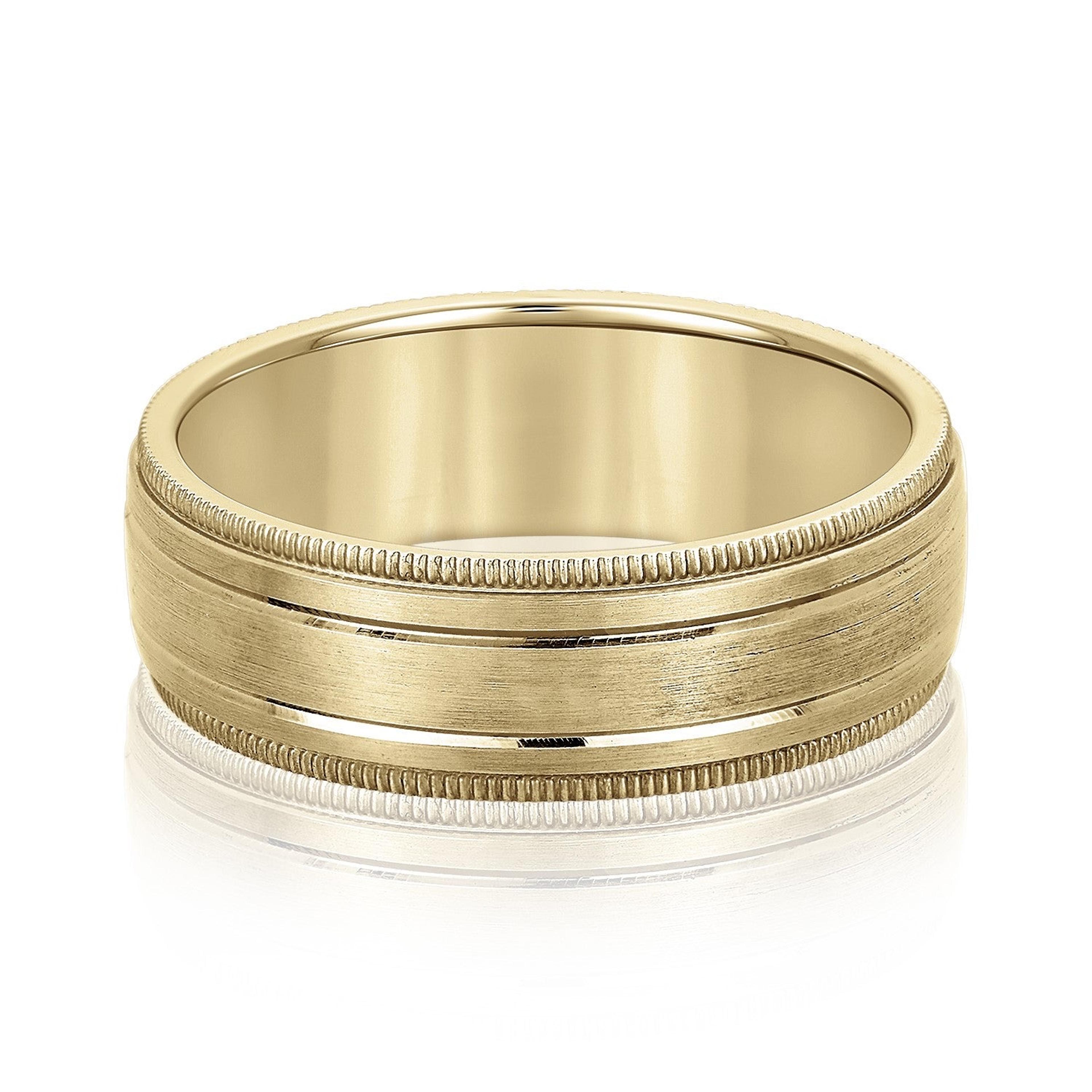 Fancy Brushed Men's Wedding Band with Double Line and Milgrain Edges