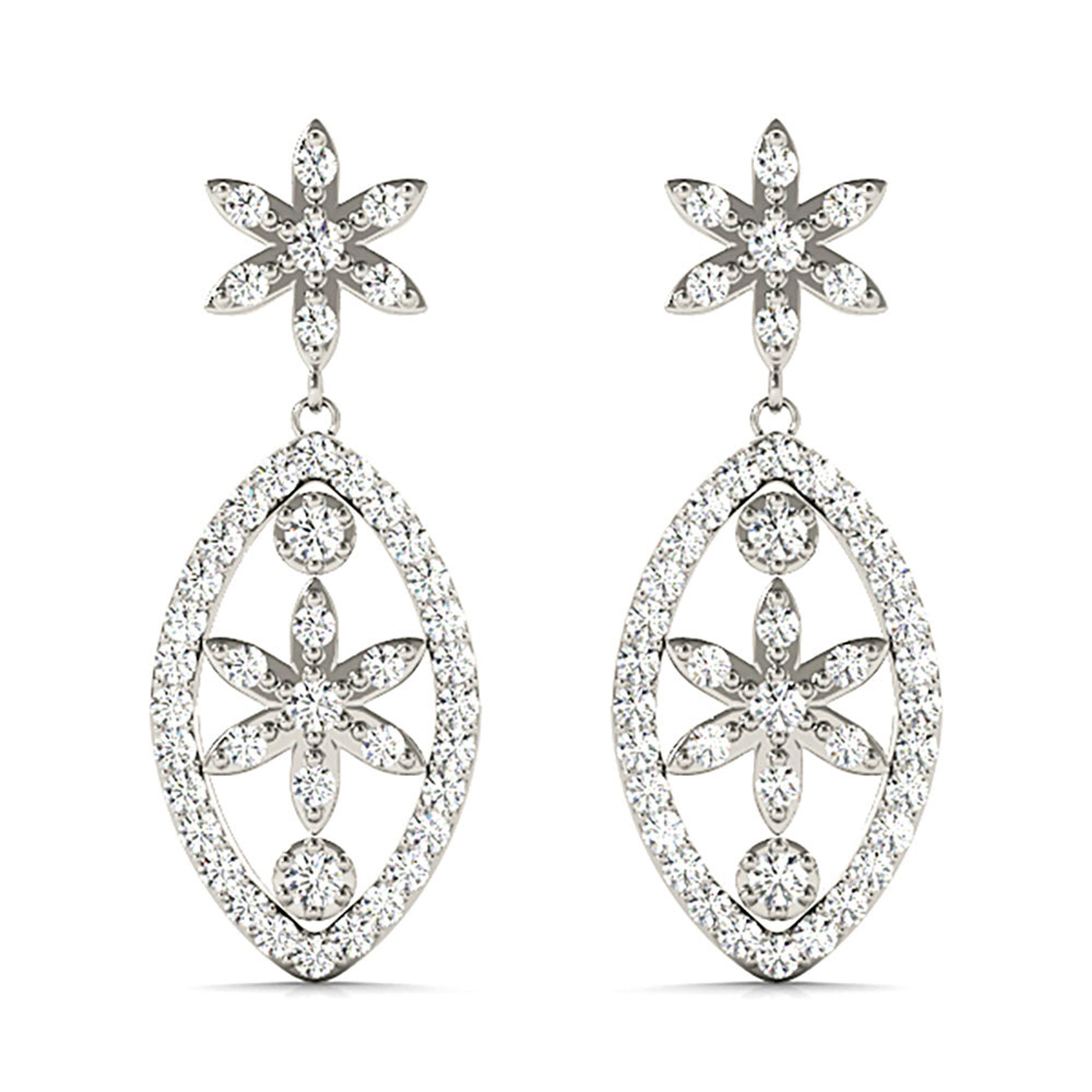 0.50 ctw Diamond Drop Flower Earrings-VIRABYANI