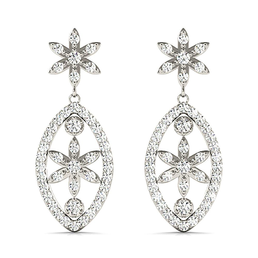 0.50 ctw Diamond Drop Flower Earrings-VIRABYANI