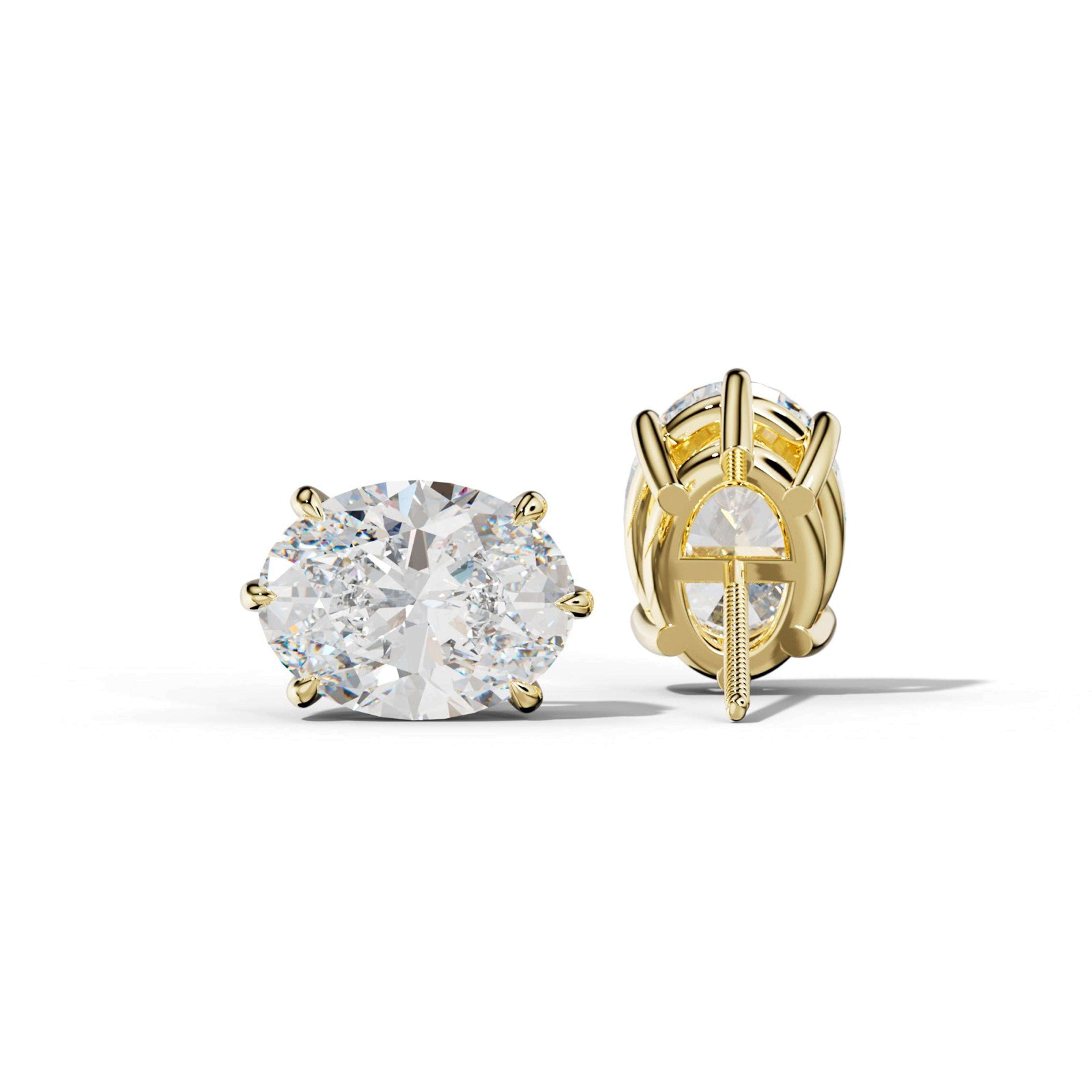 Oval Diamond Stud Earrings With Six Prongs
