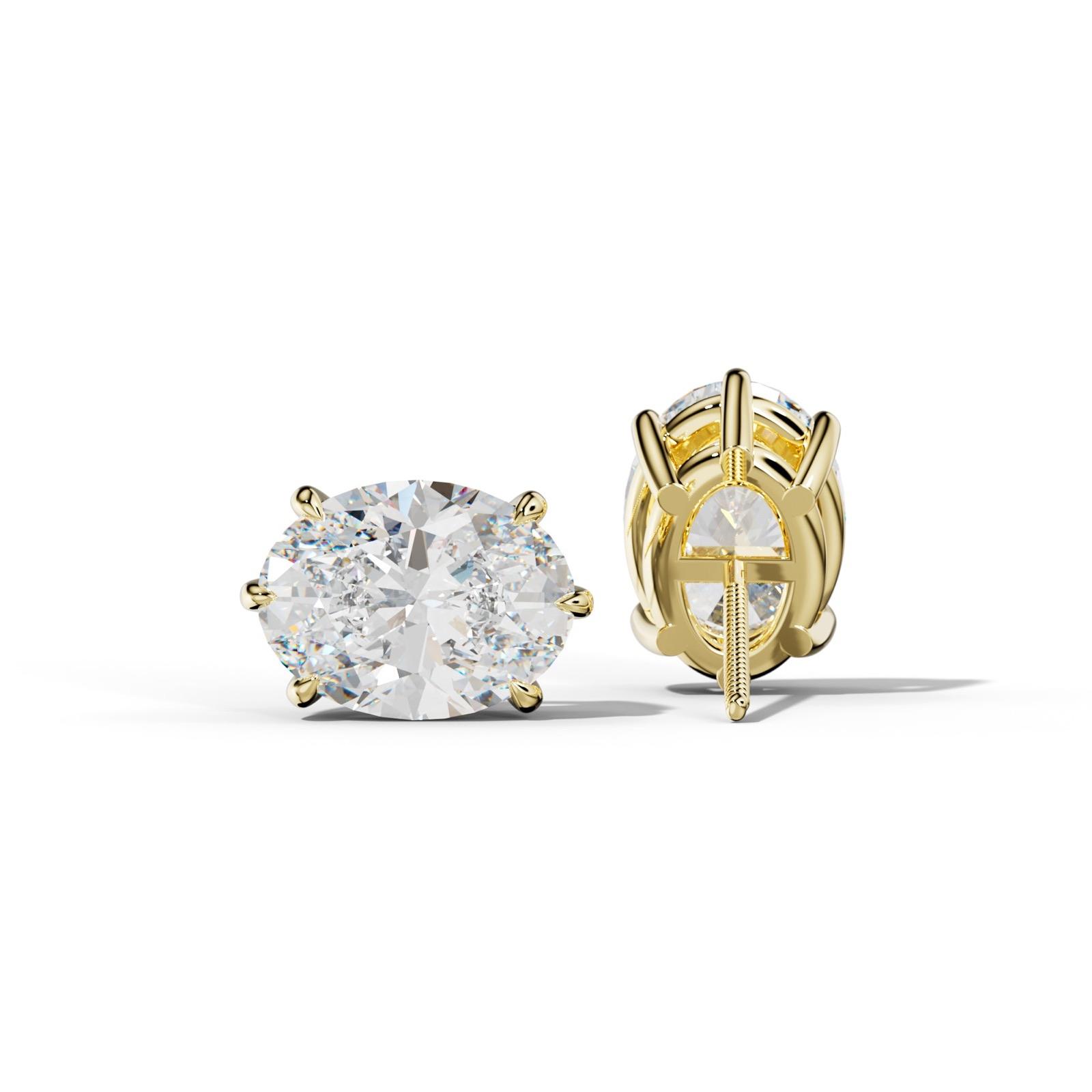 Oval Diamond Stud Earrings With Six Prongs