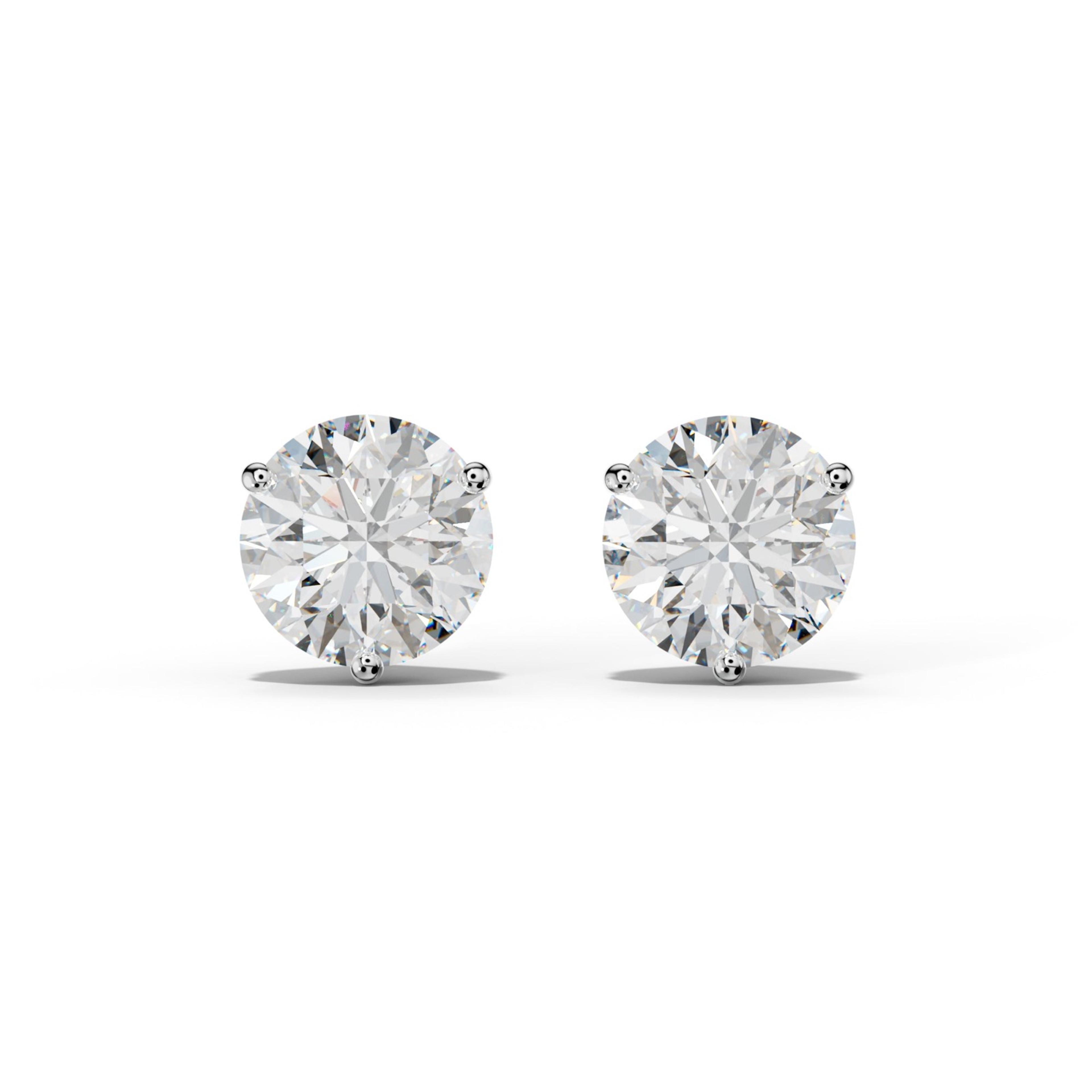 Three Prong Diamond Stud Earrings