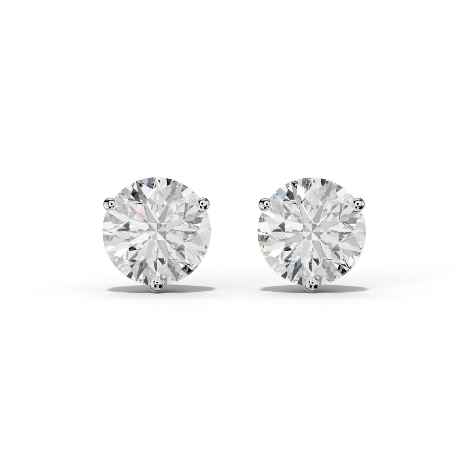 Three Prong Diamond Stud Earrings