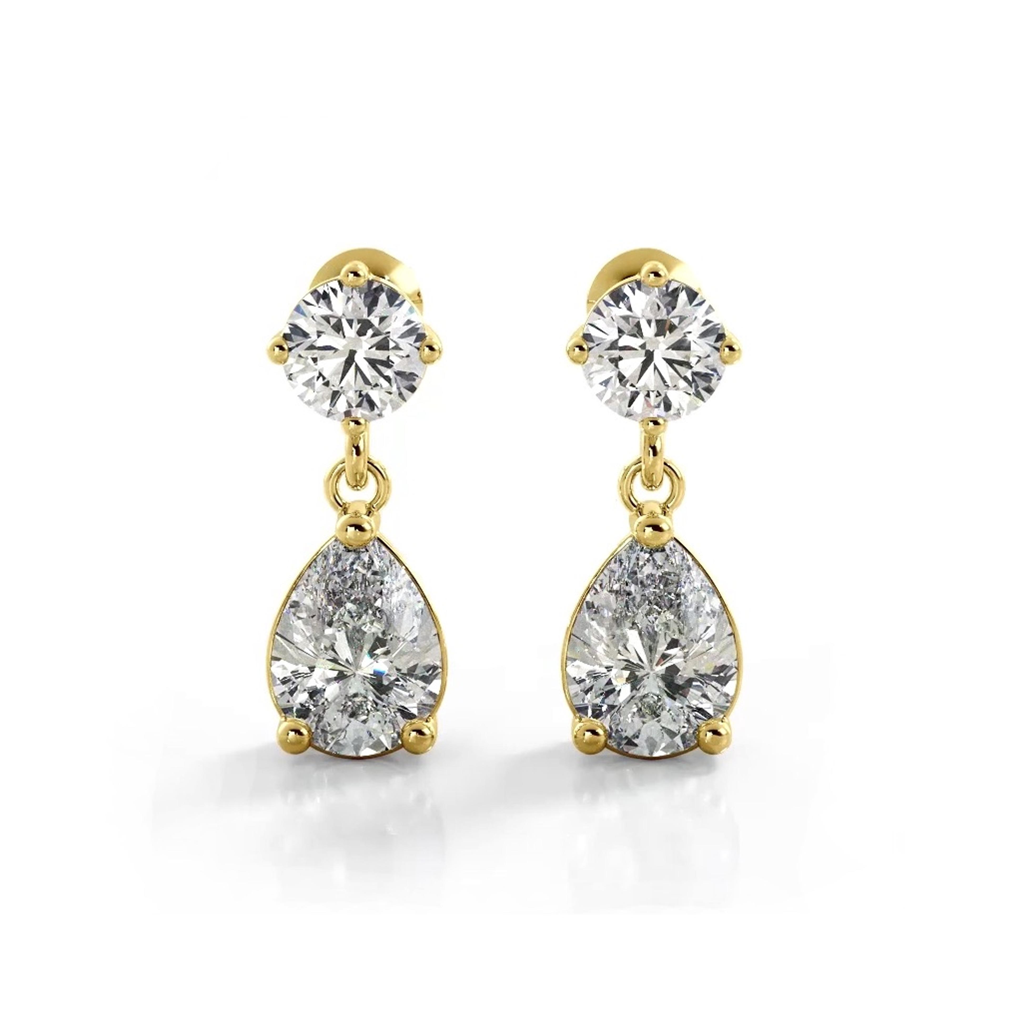 1.0 ctw. Alluring Round And Pear Shaped Drop Earrings Solitaire Style