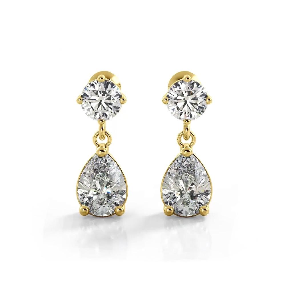 1.0 ctw. Alluring Round And Pear Shaped Drop Earrings Solitaire Style