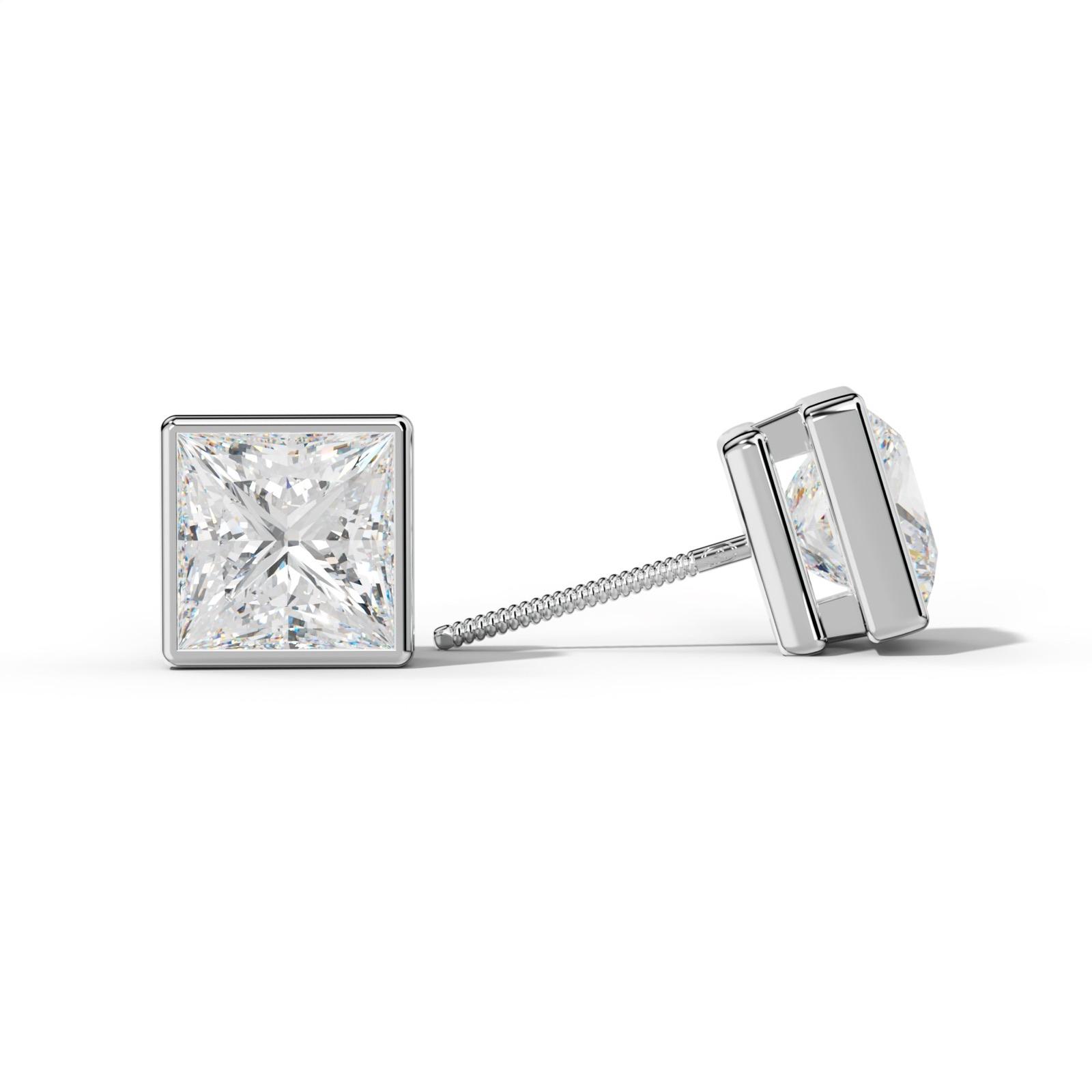Princess Cut Diamond Stud Earrings With Bezel Setting