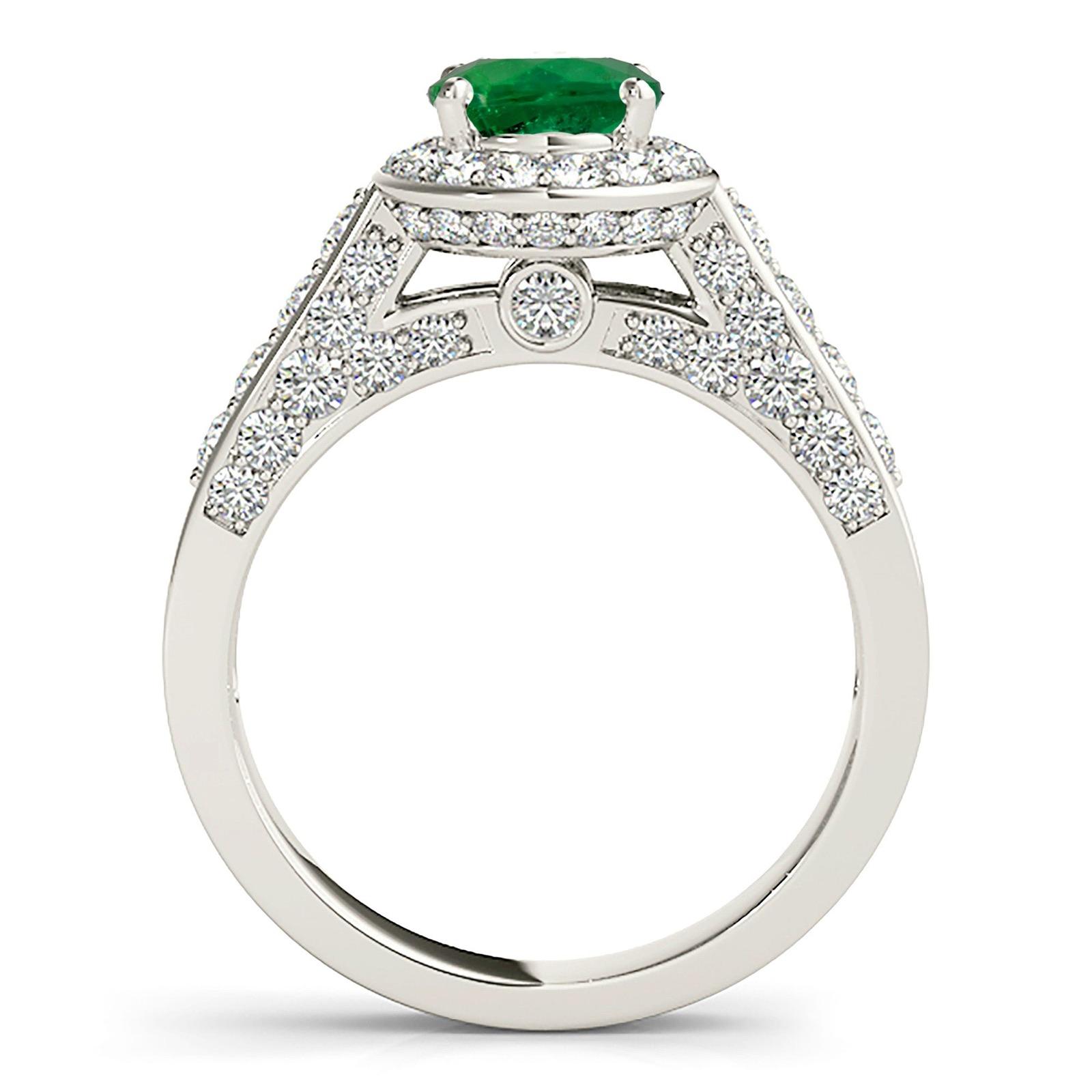 1.14 ct. Genuine Emerald Ring With 0.75 ctw. Diamond Wrap Around Halo, 3D Diamond Band-VIRABYANI