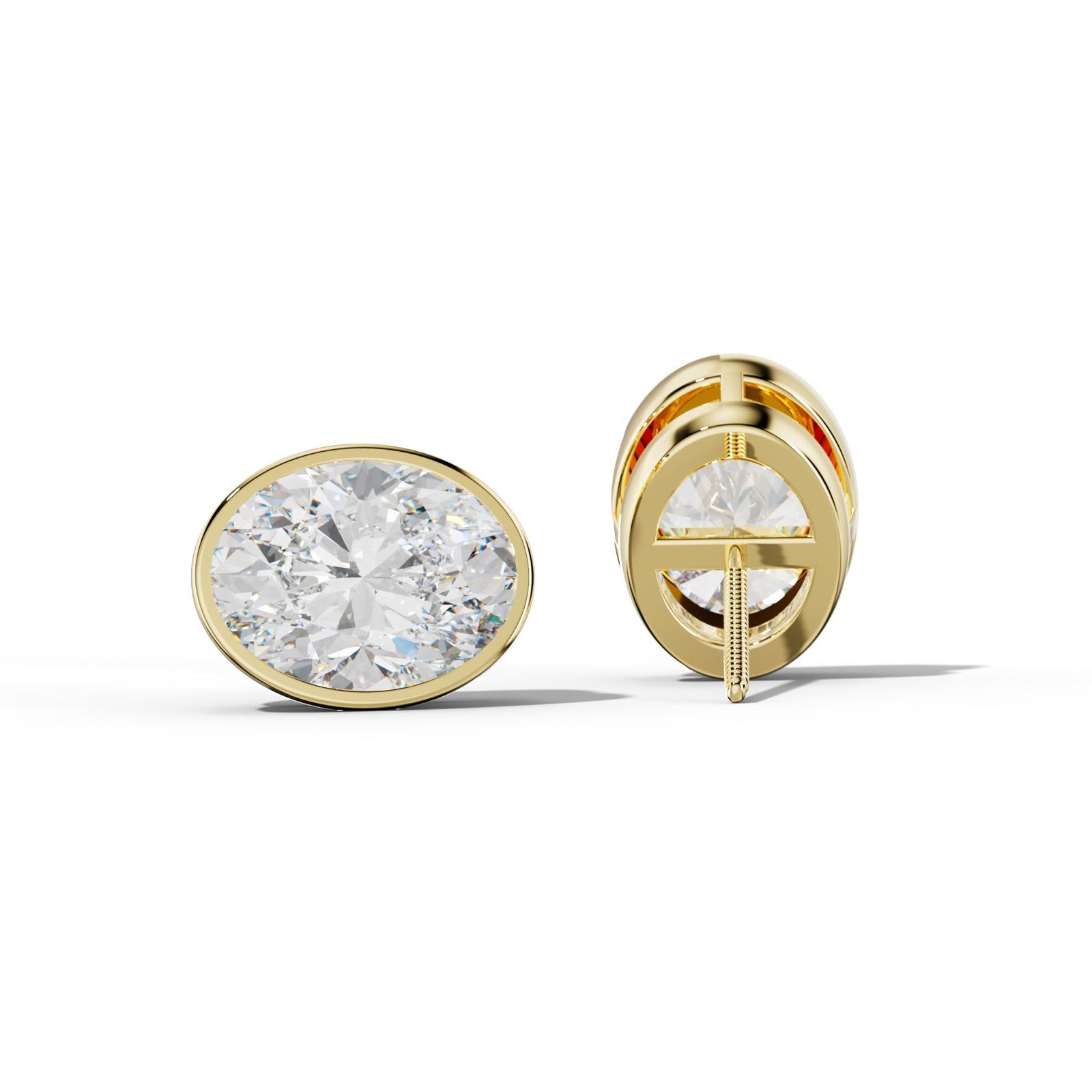 Oval Diamond Stud Earrings With Bezel Setting