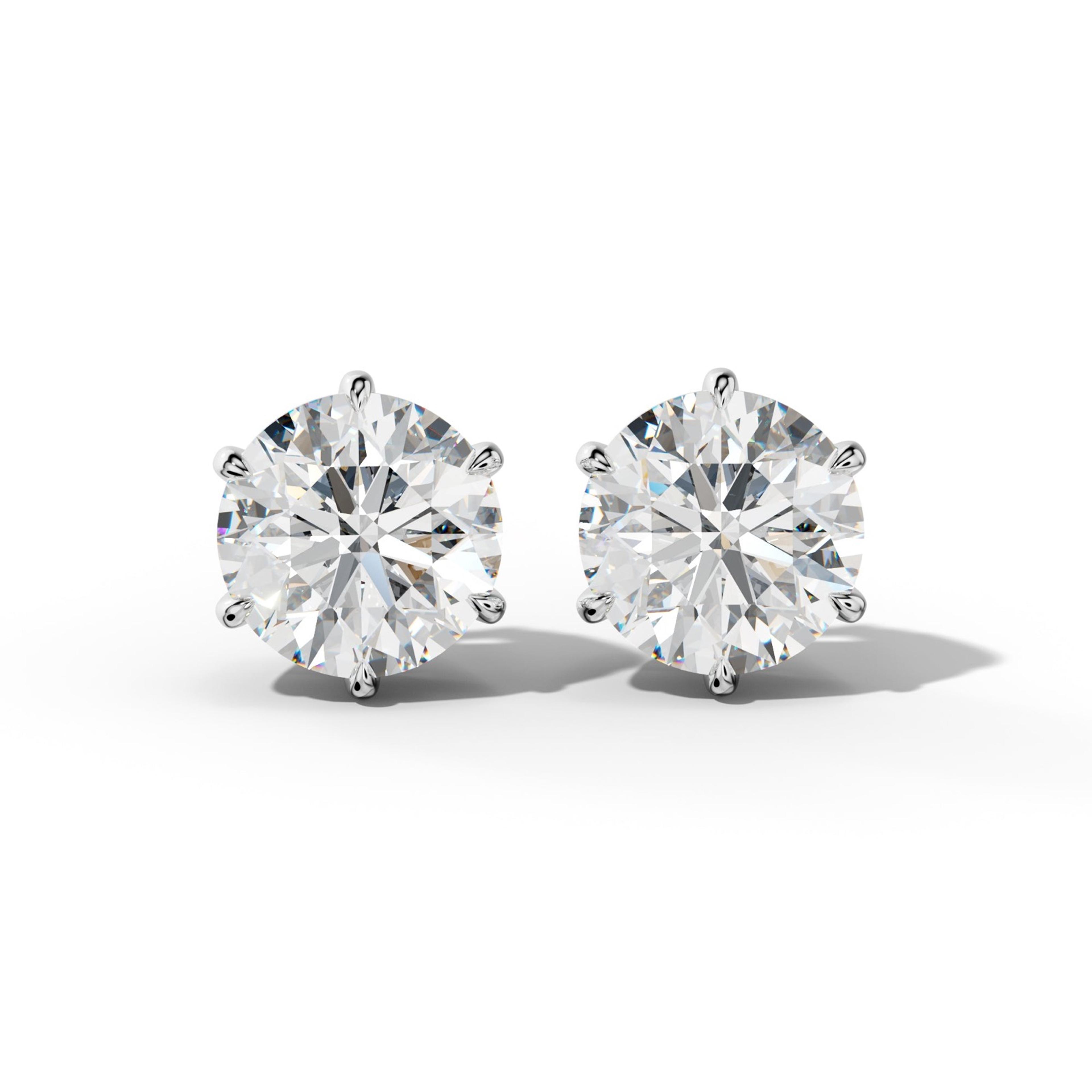Round Diamond Stud Earrings With Six Prongs