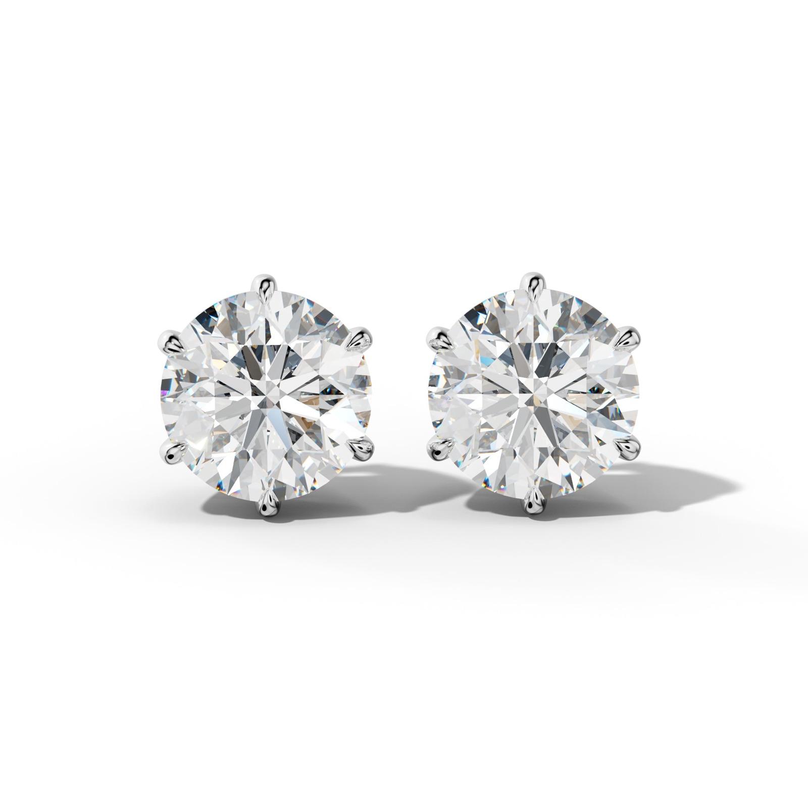Round Diamond Stud Earrings With Six Prongs