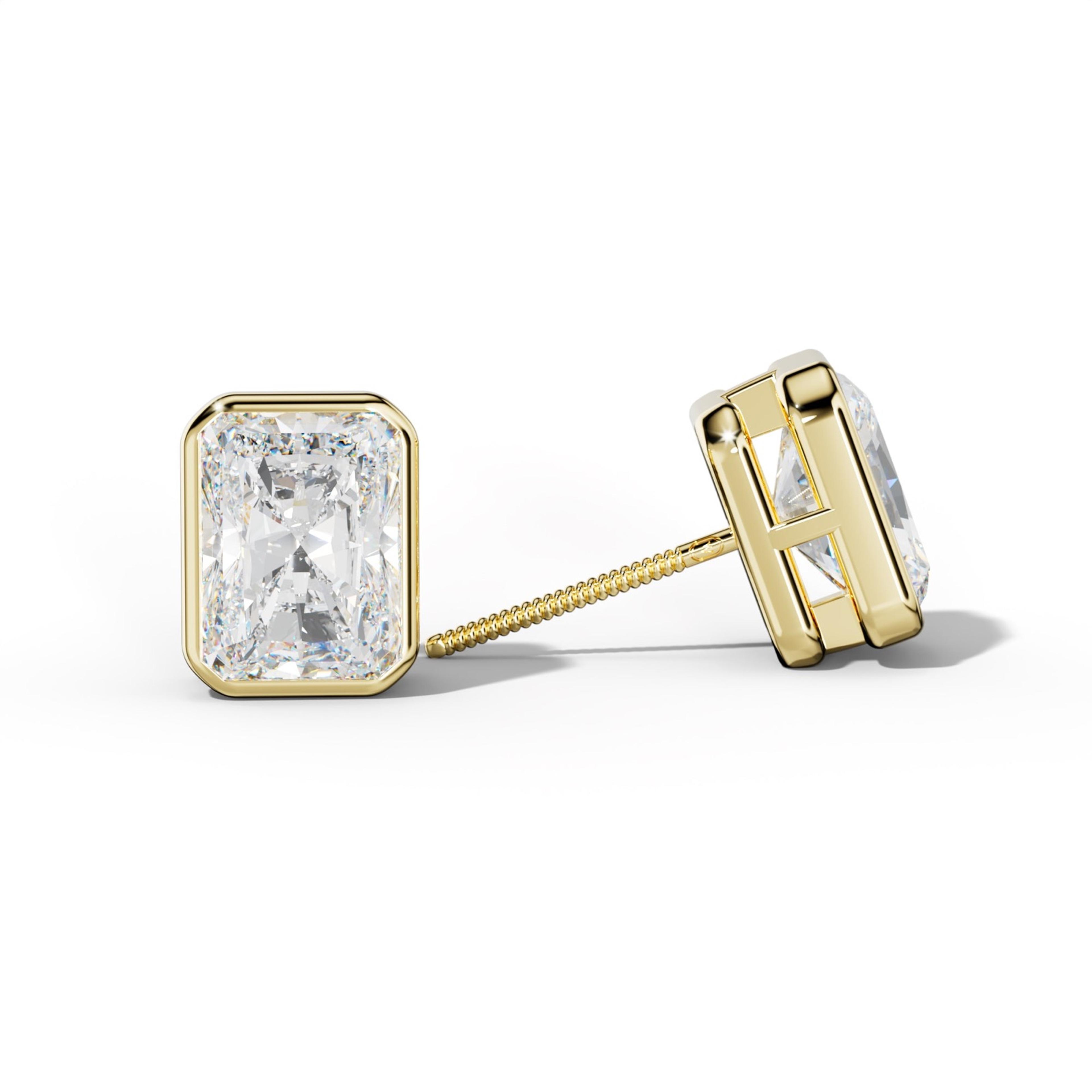 Radiant Diamond Stud Earrings With Bezel Setting
