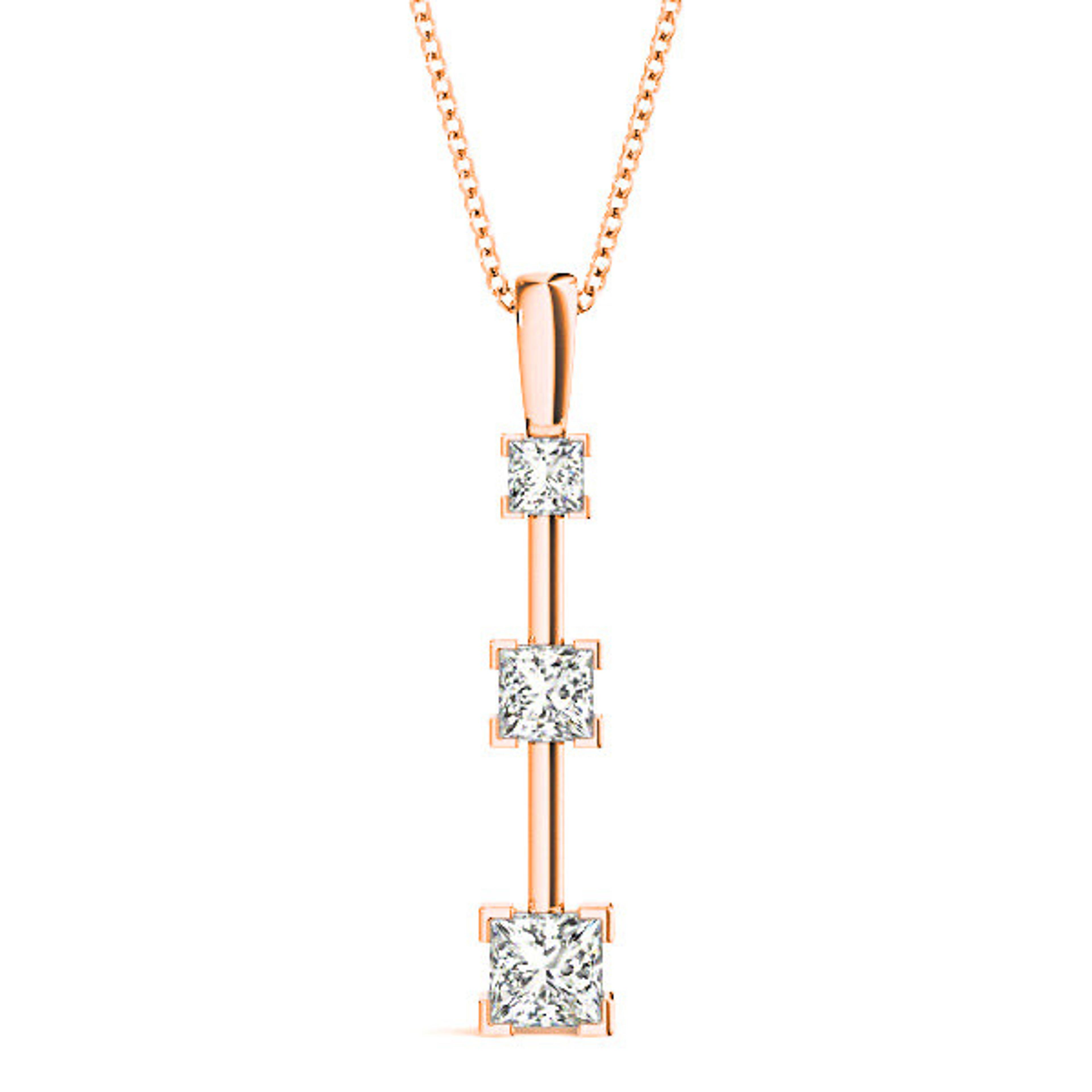 V Prong 1.25 ctw Graduated Princess Cut Diamond Three Stone Necklace Pendant-VIRABYANI