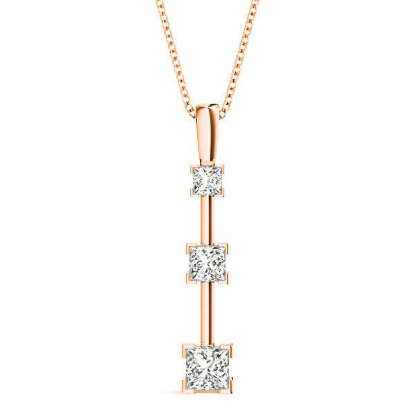 V Prong 1.25 ctw Graduated Princess Cut Diamond Three Stone Necklace Pendant-VIRABYANI