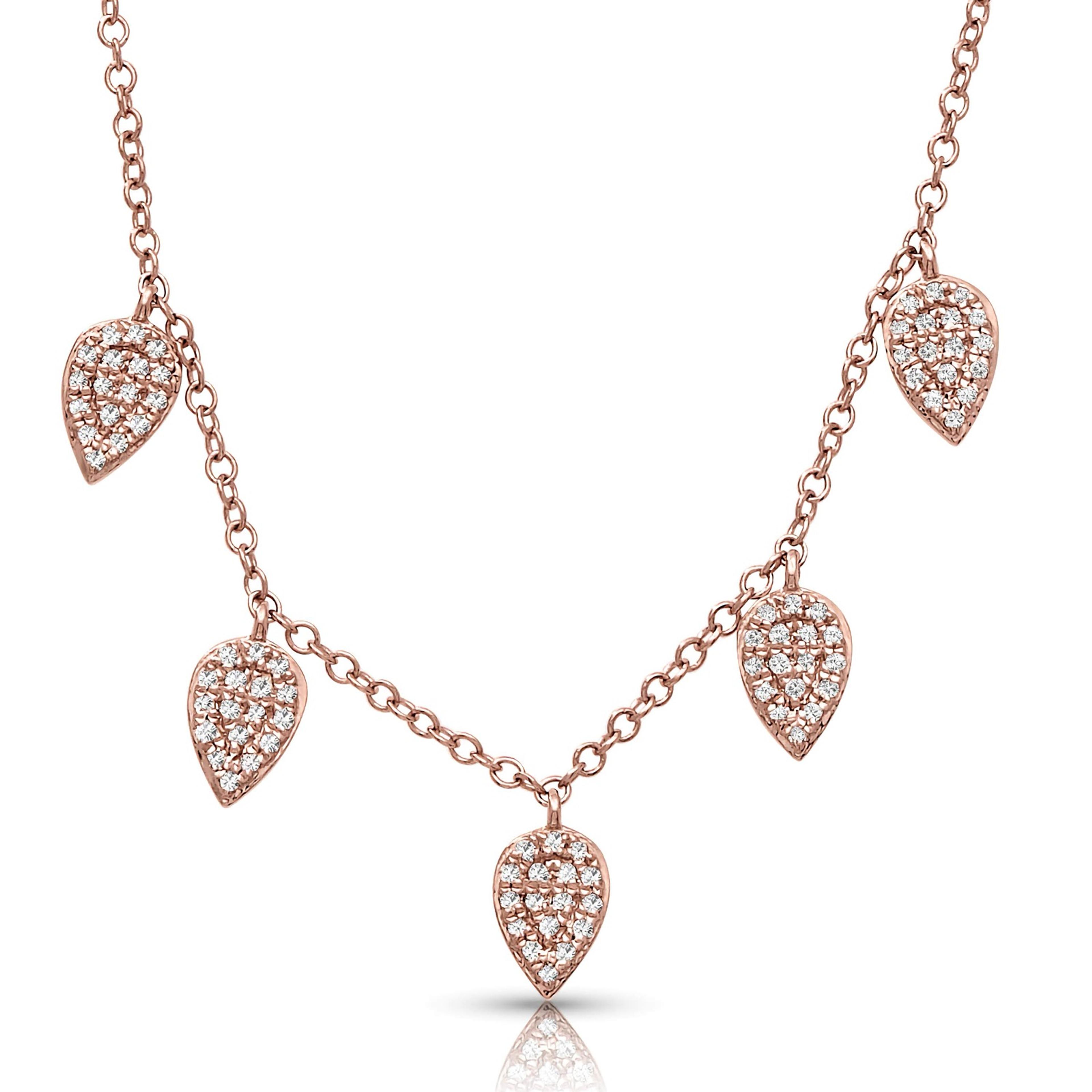 0.20 ctw Pave Diamond Leaves Chain Necklace Pendant-VIRABYANI