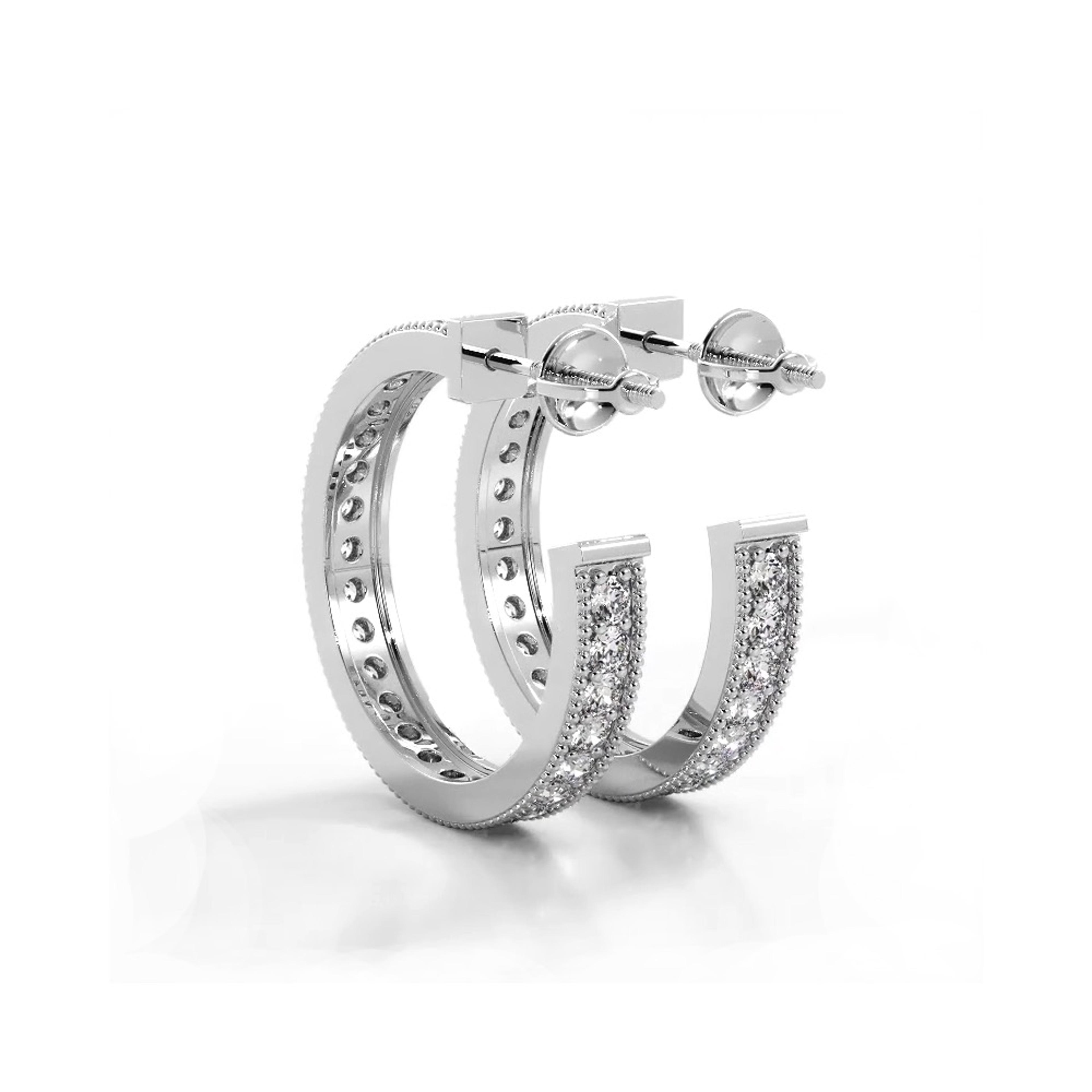 1.0 ct. Round Diamond Milgrain Accent Hoop Earrings