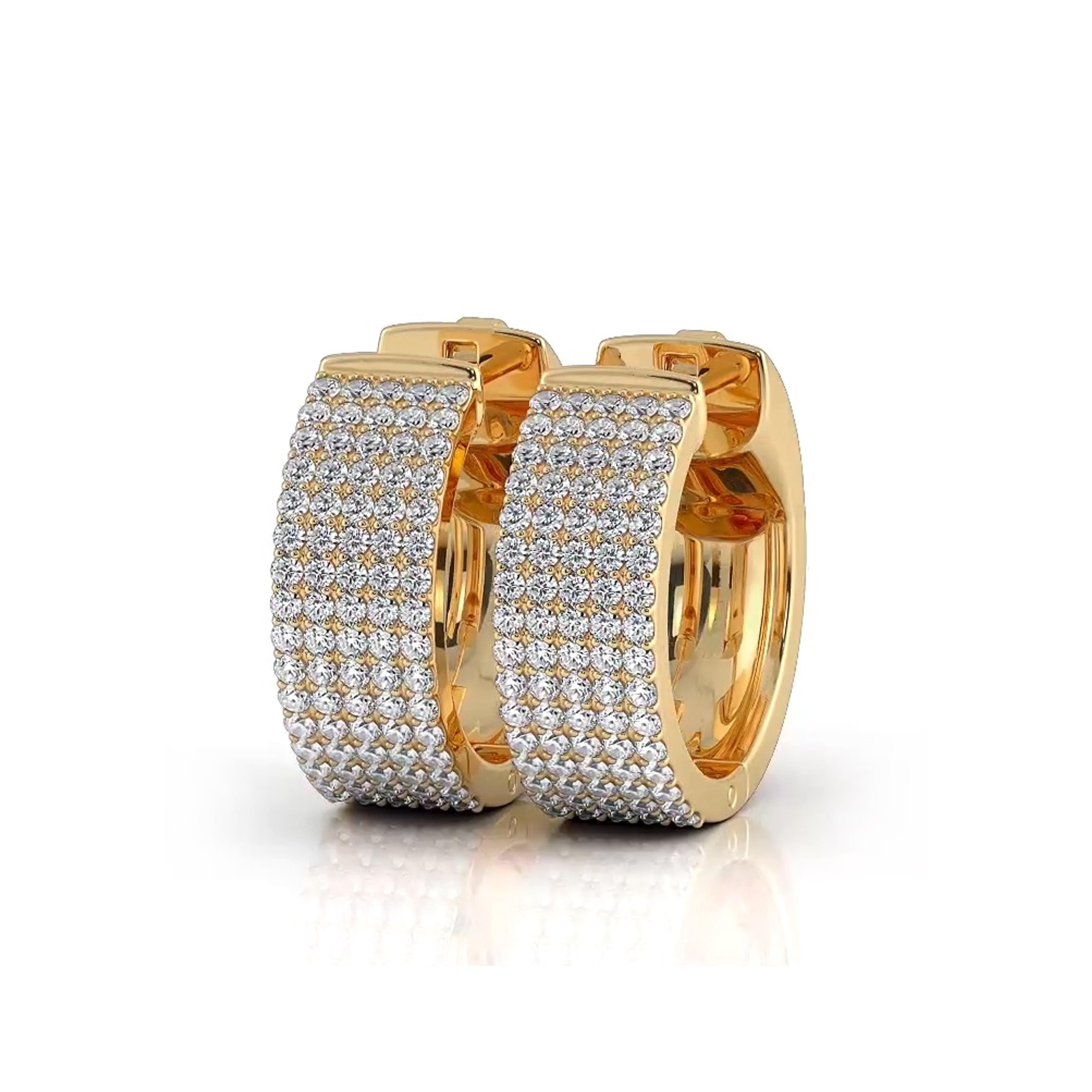 Five Row 1.0 ctw. Round Brilliant Diamond Hoop Earrings Huggie Style