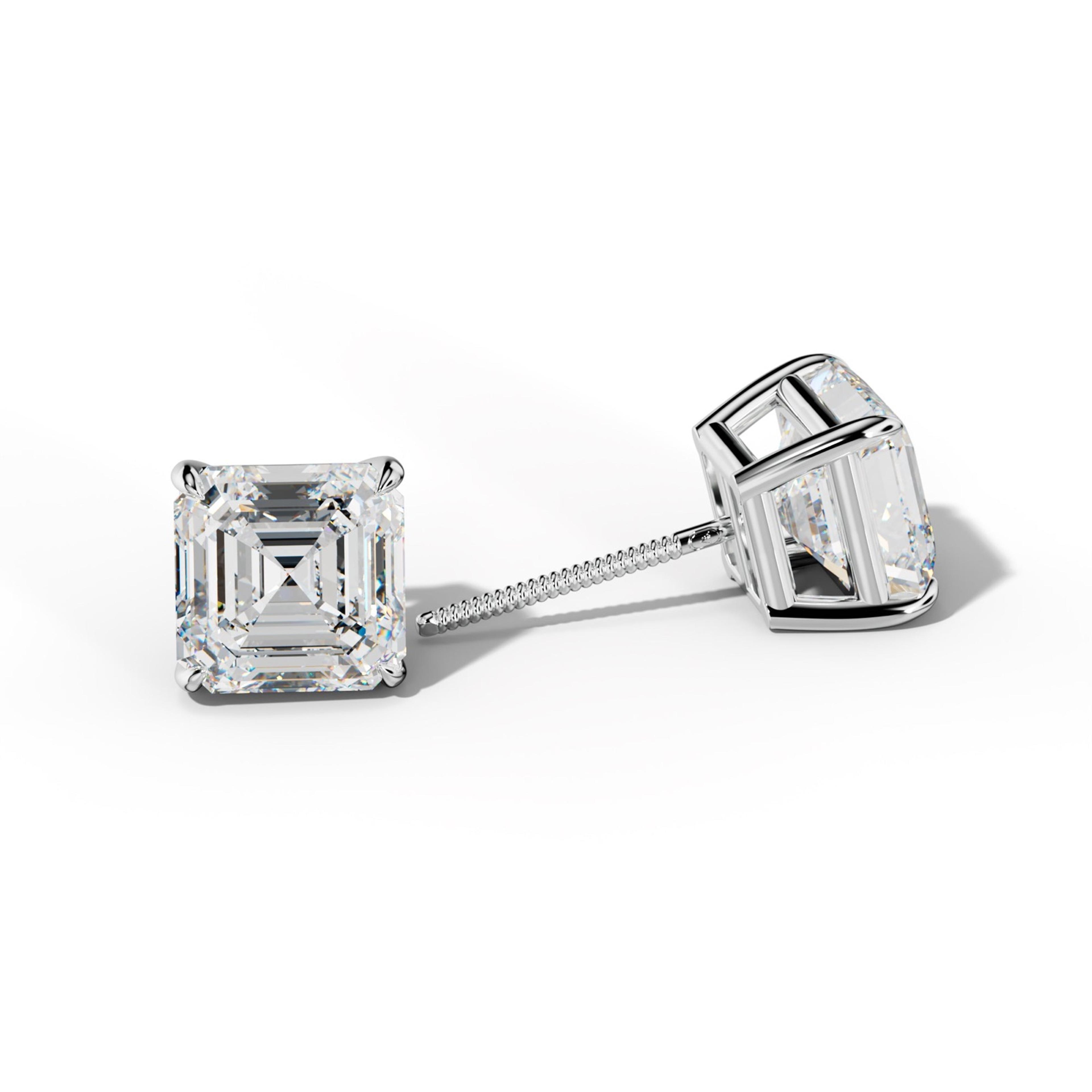 Asscher Diamond Stud Earrings With Four Claw Prongs