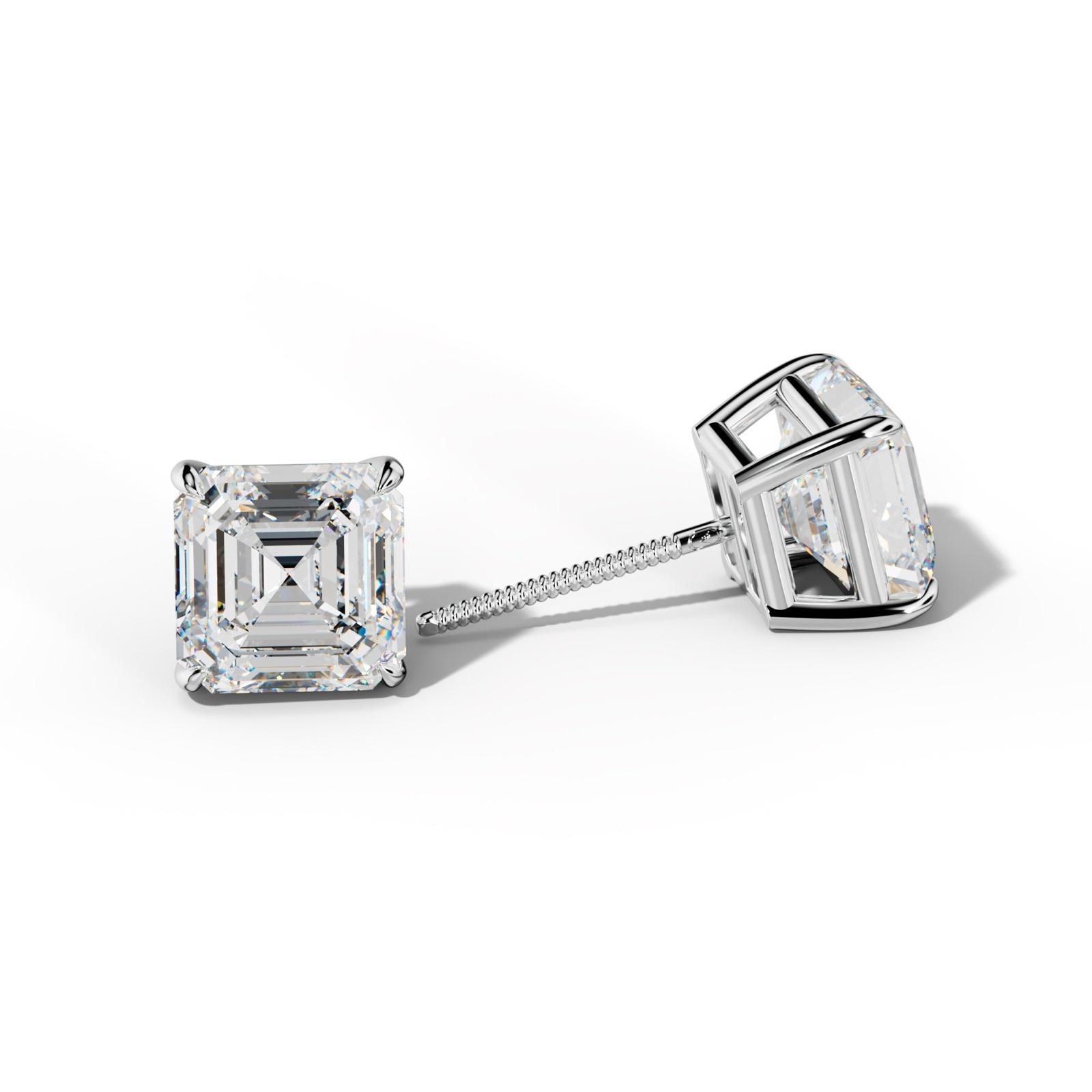 Asscher Diamond Stud Earrings With Four Claw Prongs
