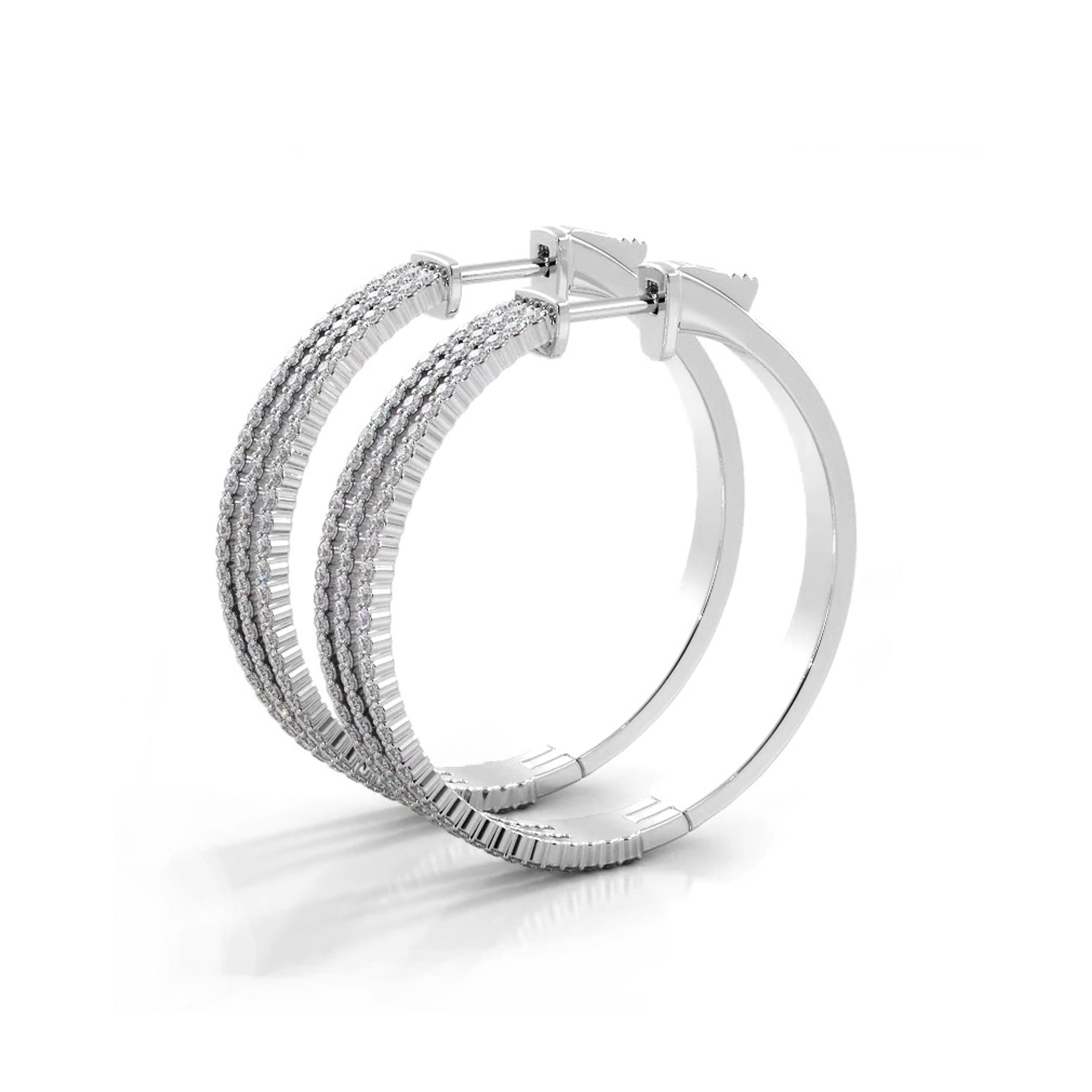 1.70 ctw. Three Separate Row Diamond Hoop Earrings