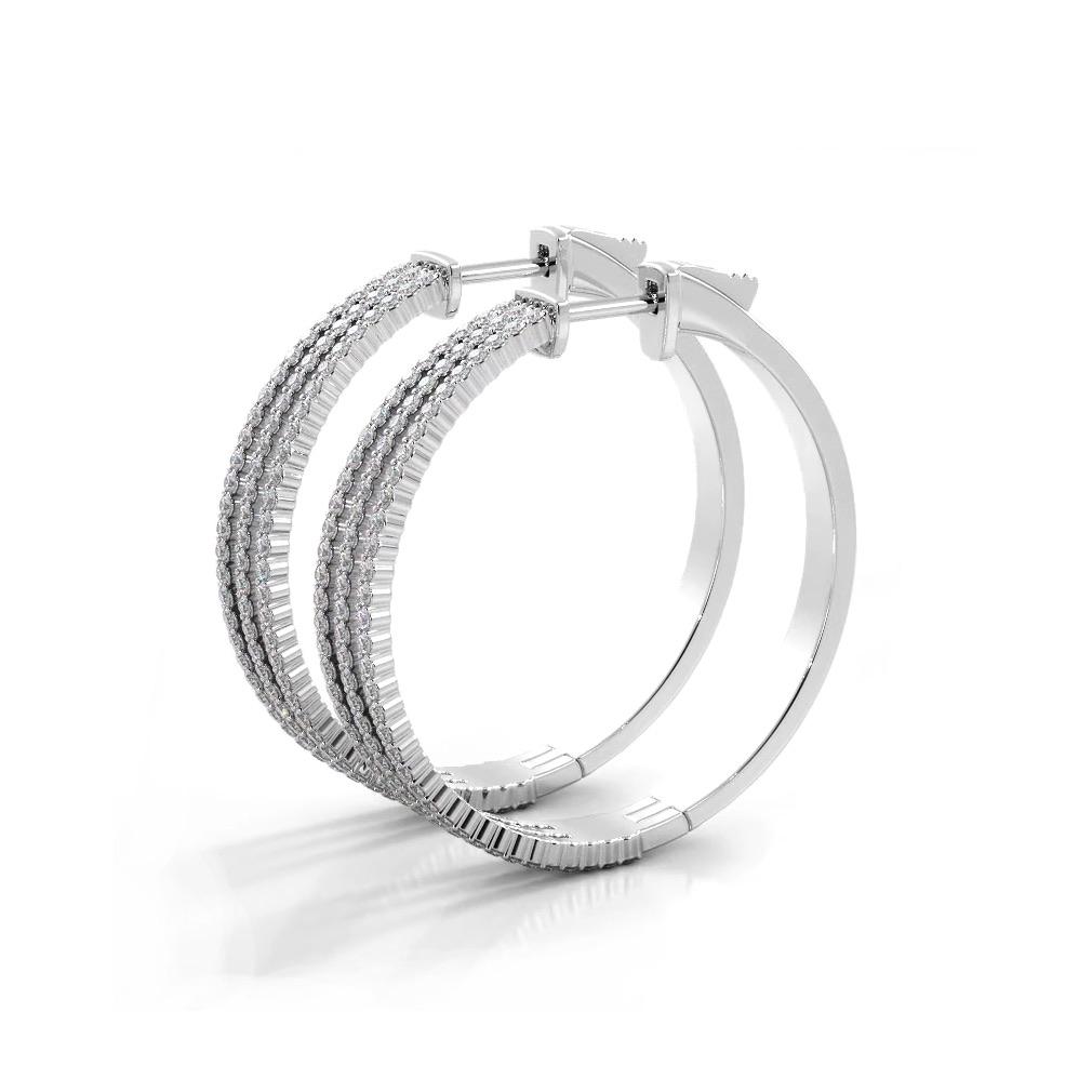 1.70 ctw. Three Separate Row Diamond Hoop Earrings