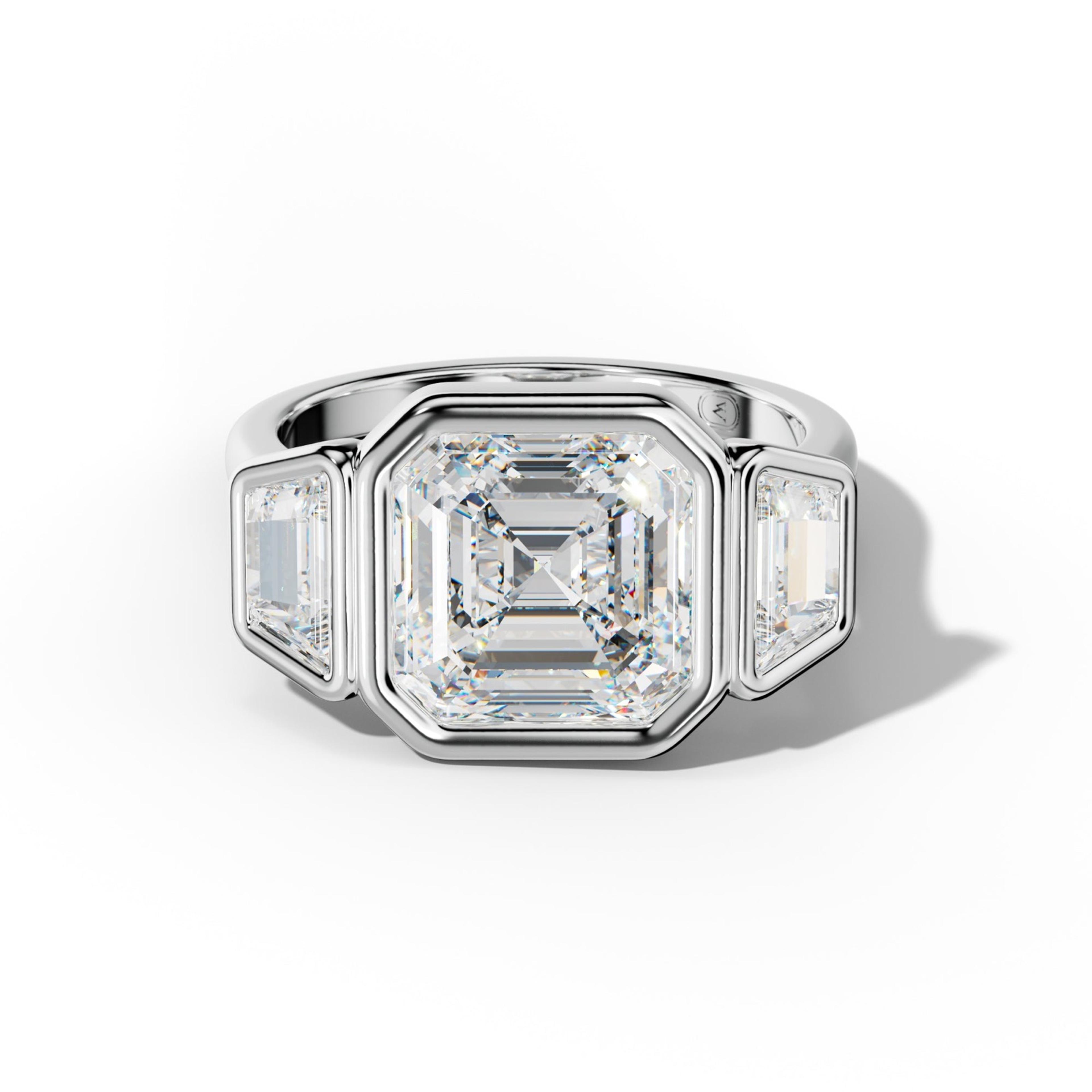 Cleo Asscher Center With Trapezoid Side Diamond  Engagement Ring