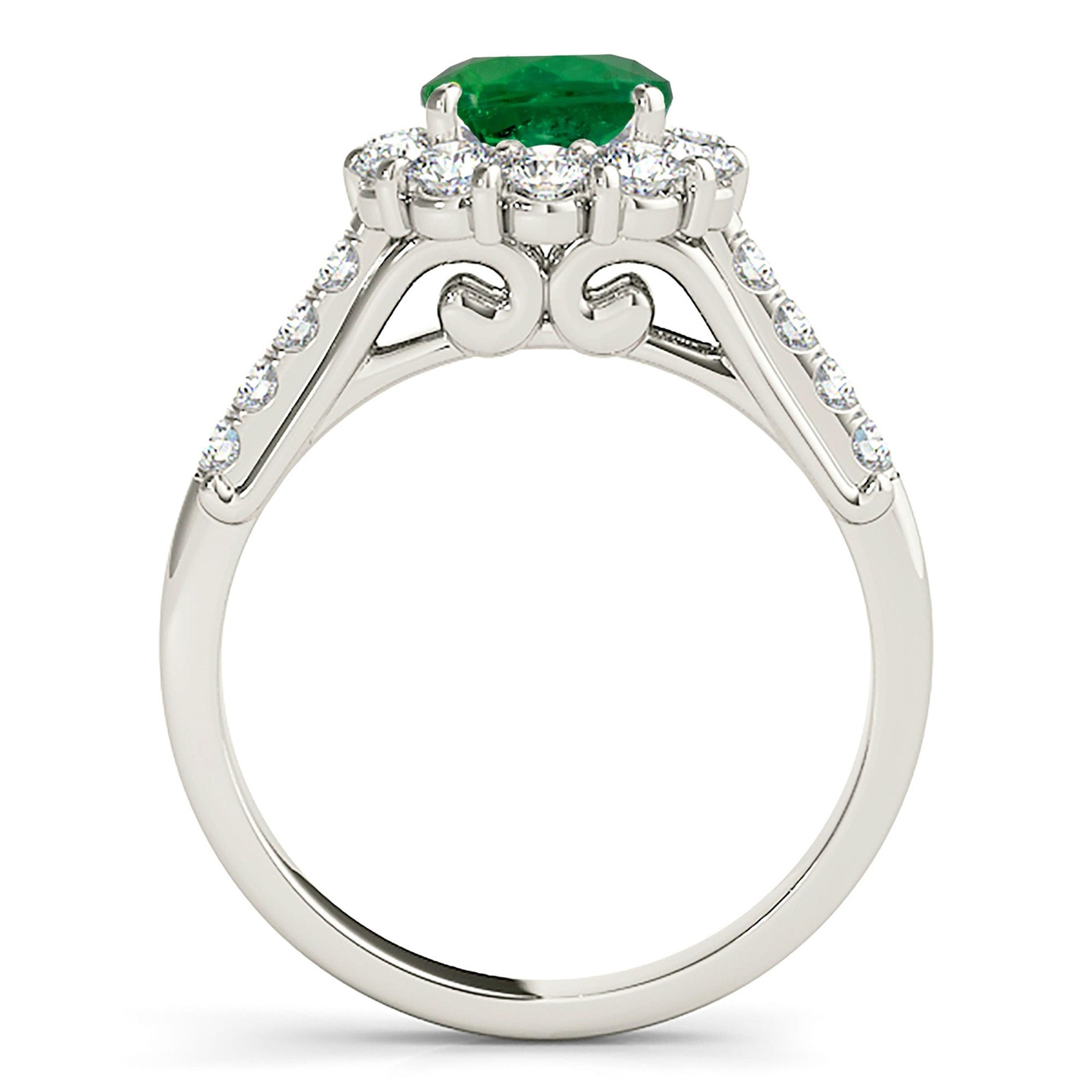 1.75 ct. Genuine Emerald Halo Ring With 1.00 ctw. Side Diamonds-VIRABYANI