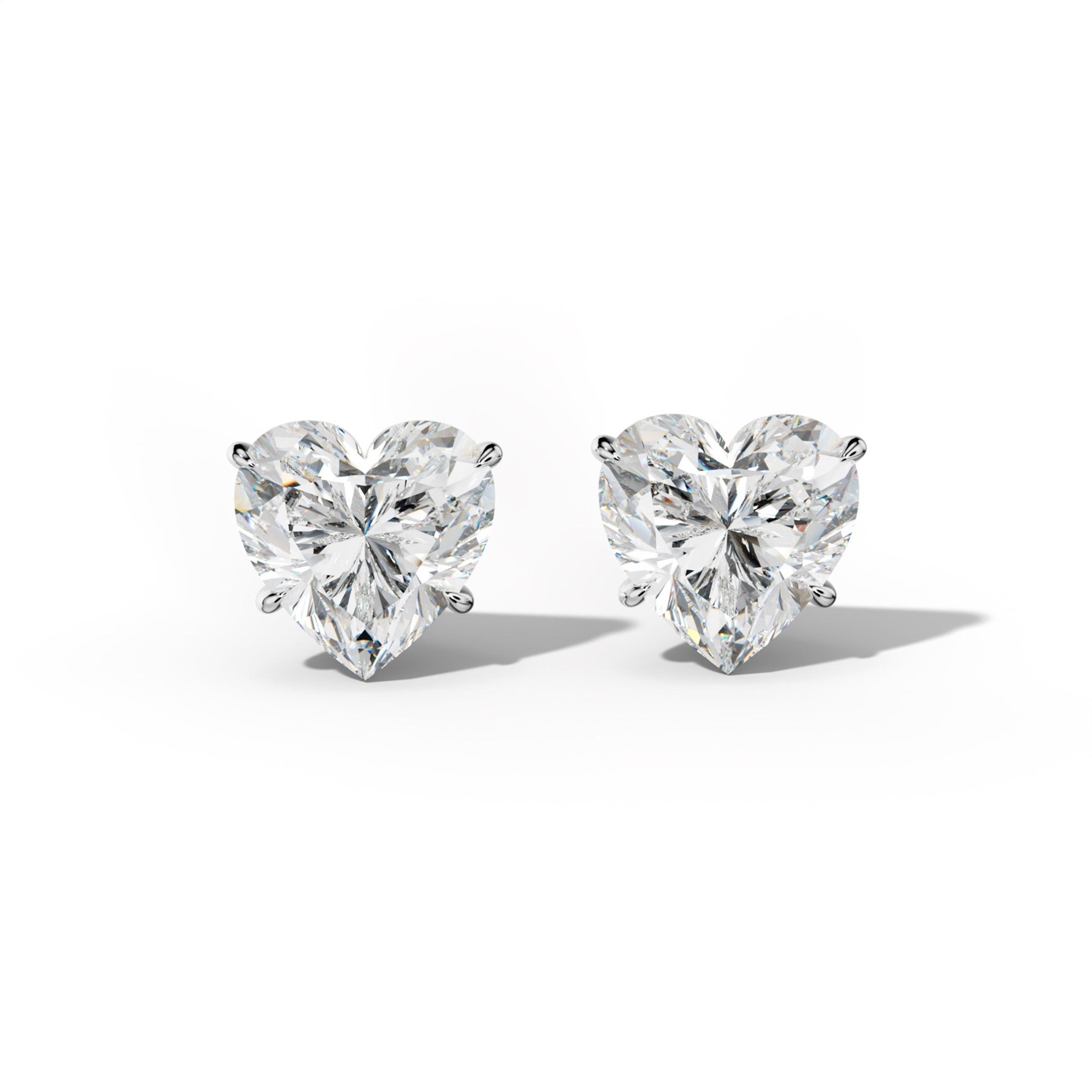 Heart Diamond Stud Earrings With Four Prong Martini Settings