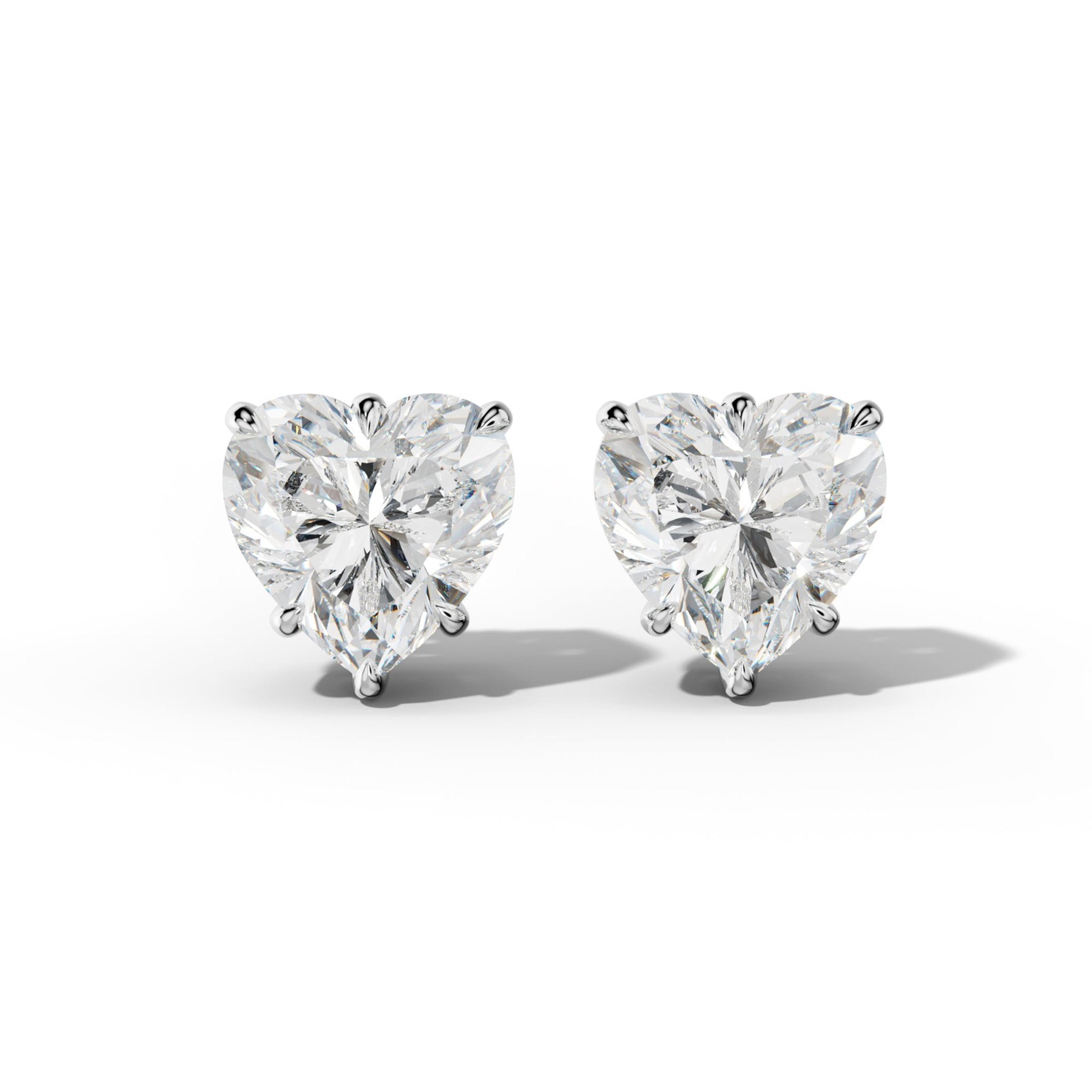 Heart Diamond Stud Earrings With Six Prongs