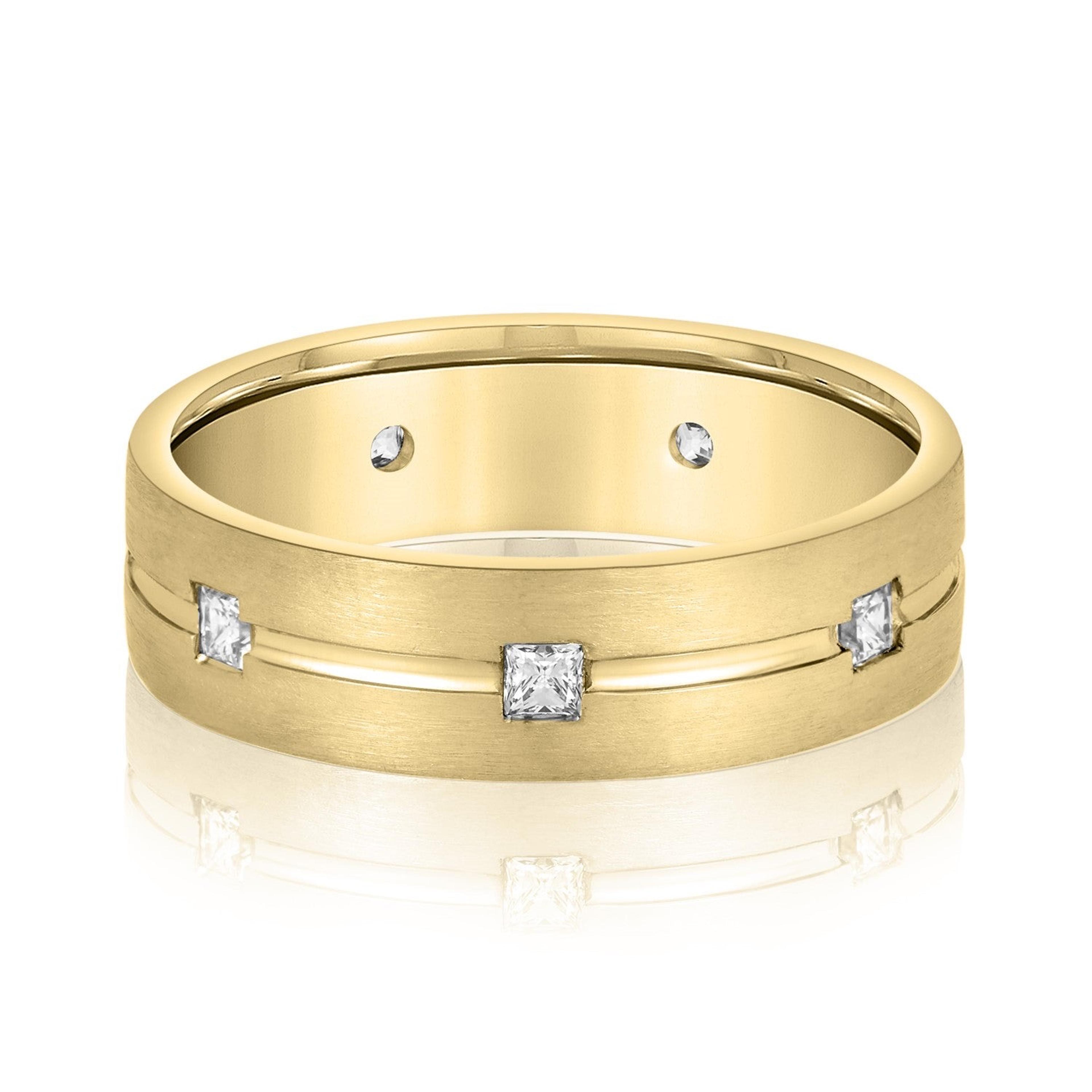Double Groove Princess Cut Diamond Men's Wedding Band