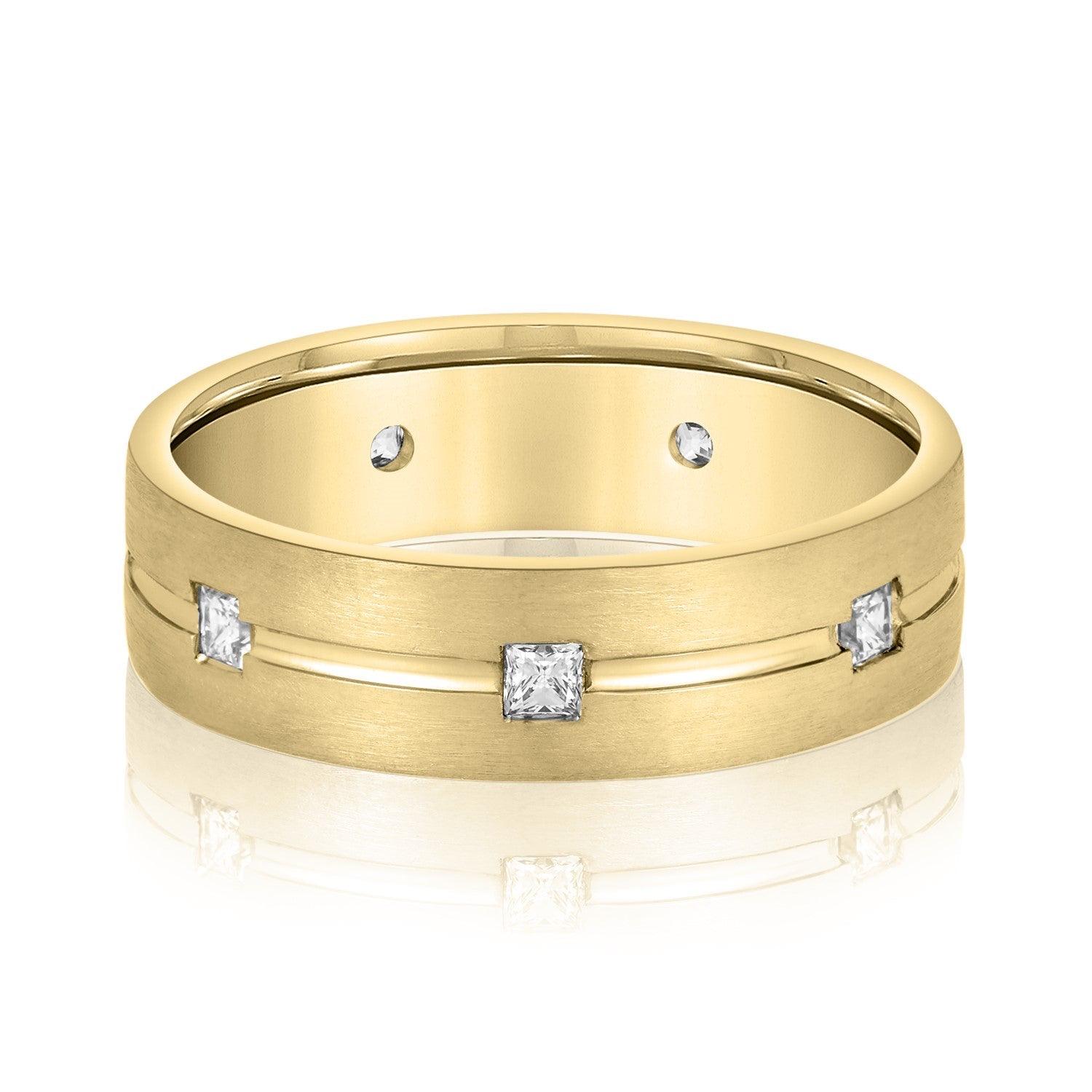Double Groove Princess Cut Diamond Men's Wedding Band