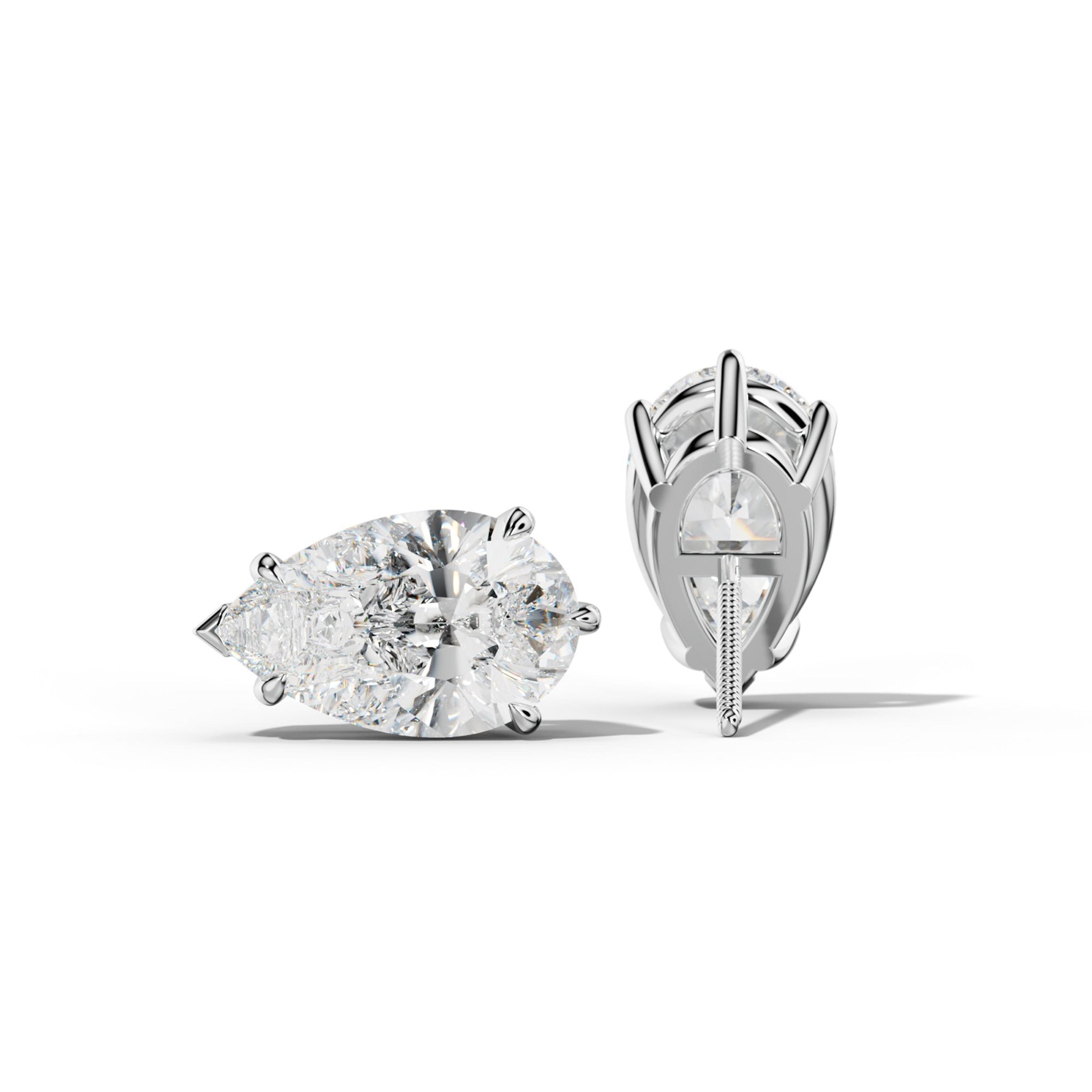 Pear Shape Diamond Stud Earrings With V Prong Setting