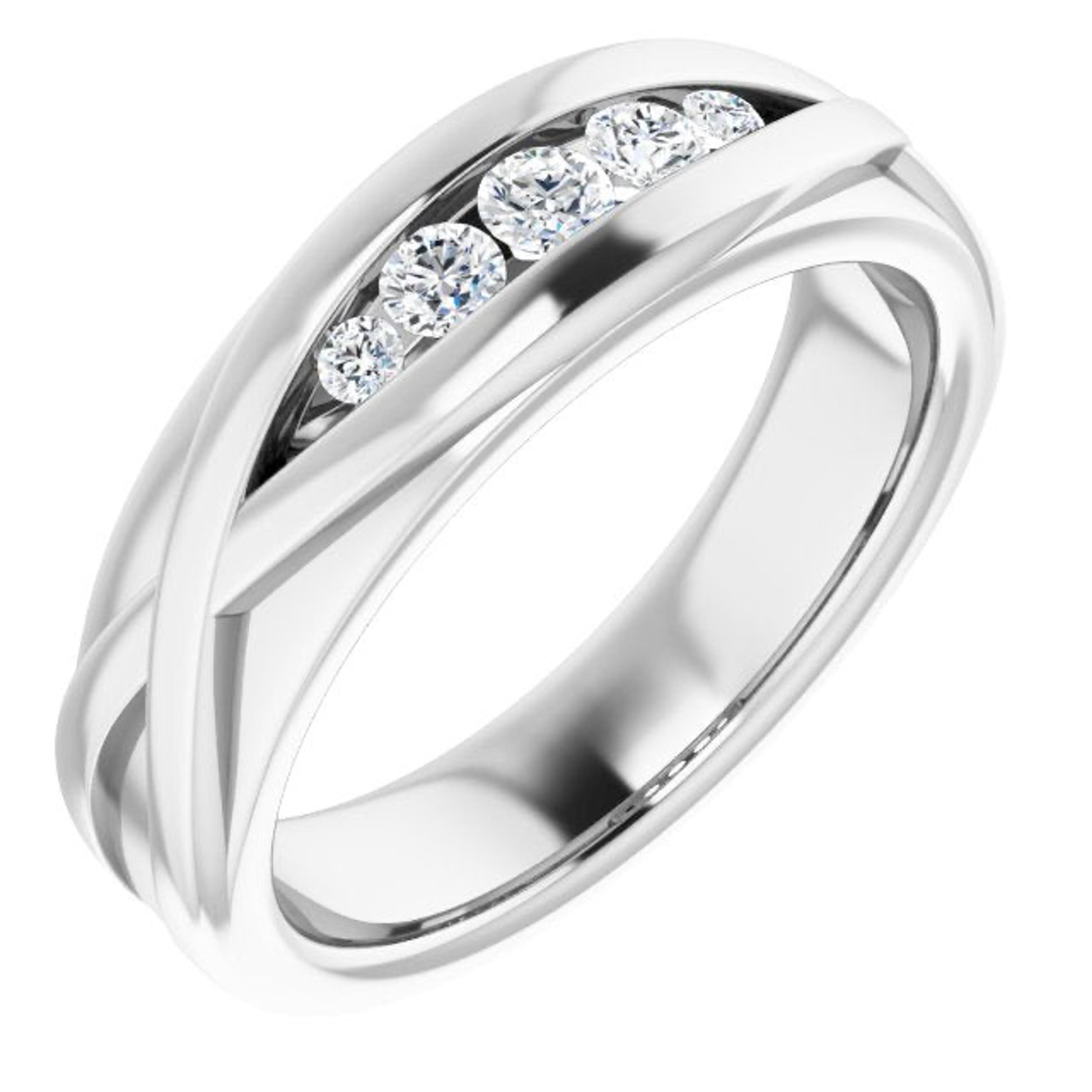 Five Stone Channel Set Round Diamond Men's Ring Infinity Style