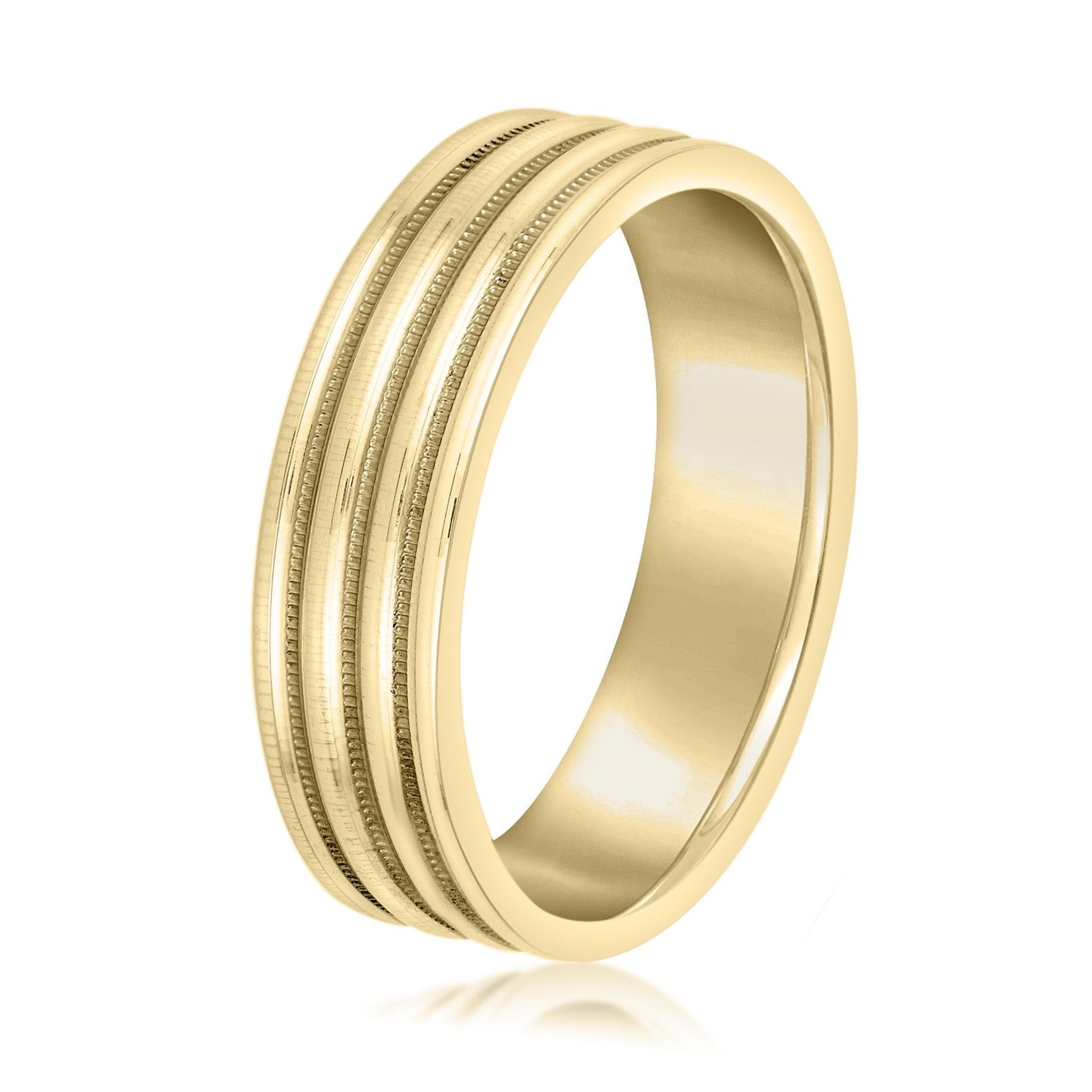 Men's Alternating Milgrain Rows and Fine Textured Layers Band
