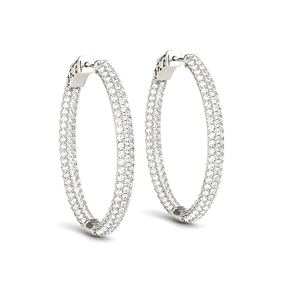 Triple Row 4.40 ctw Diamond Pave Hoop Earrings Pave Set Inside-Out