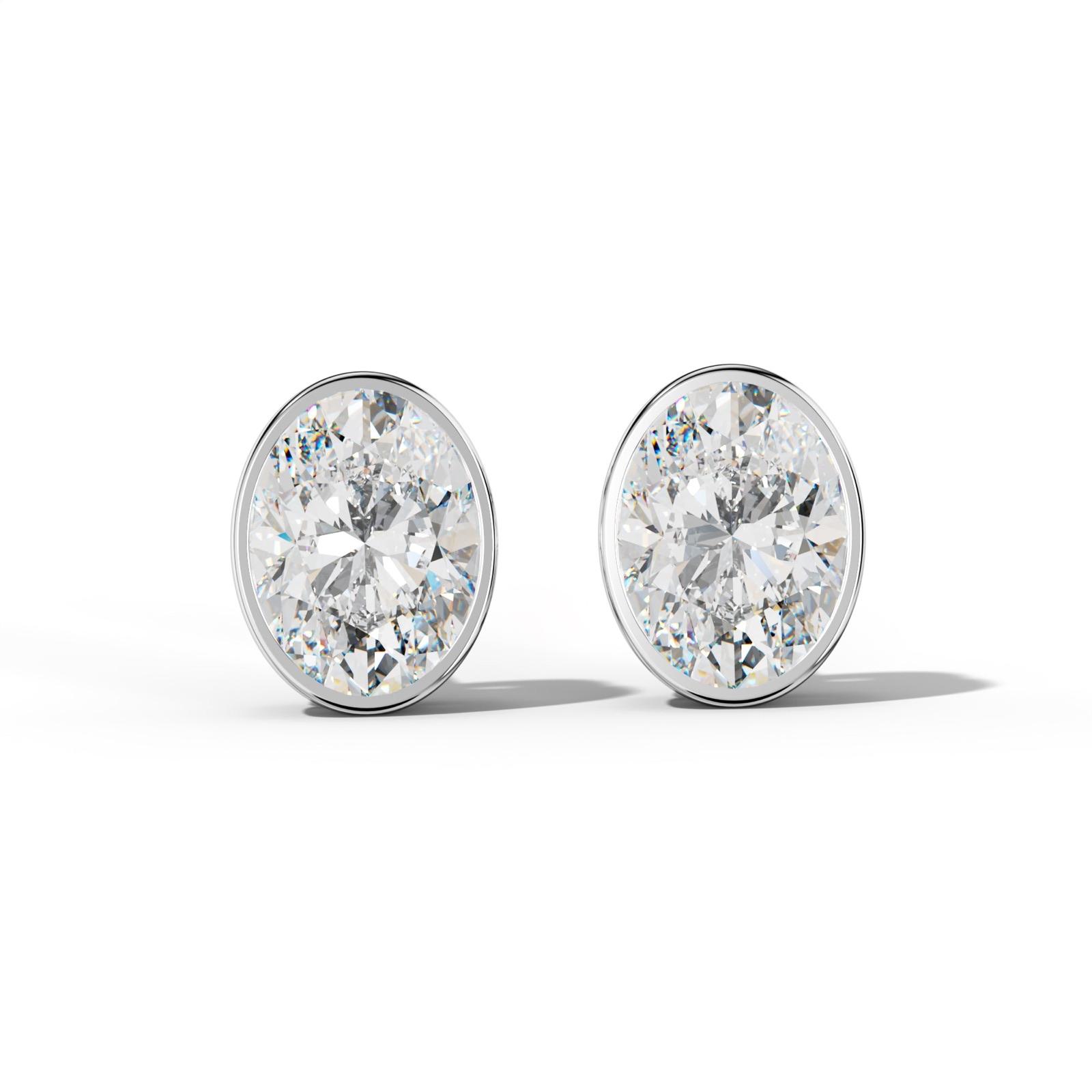 Oval Diamond Stud Earrings With Bezel Setting