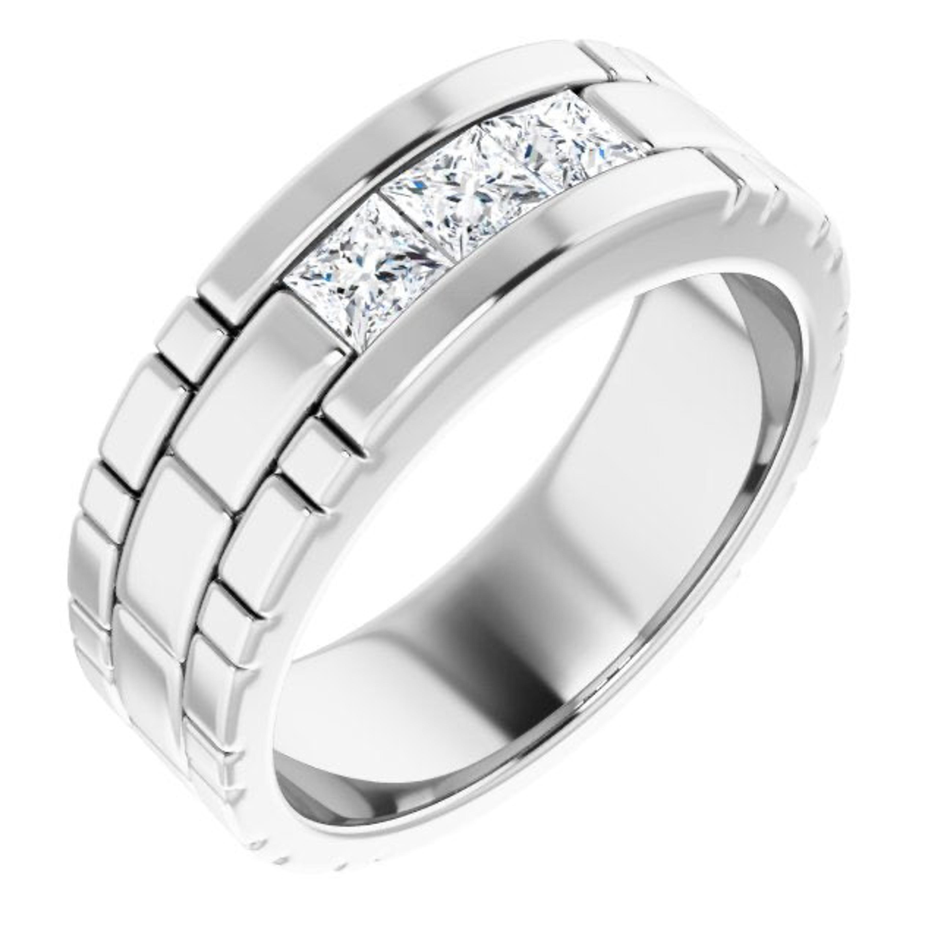 Three Stone 1.0 ctw Channel Set Princess Diamond Men's Ring Watch Link Style
