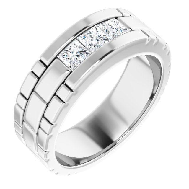 Three Stone 1.0 ctw Channel Set Princess Diamond Men's Ring Watch Link Style